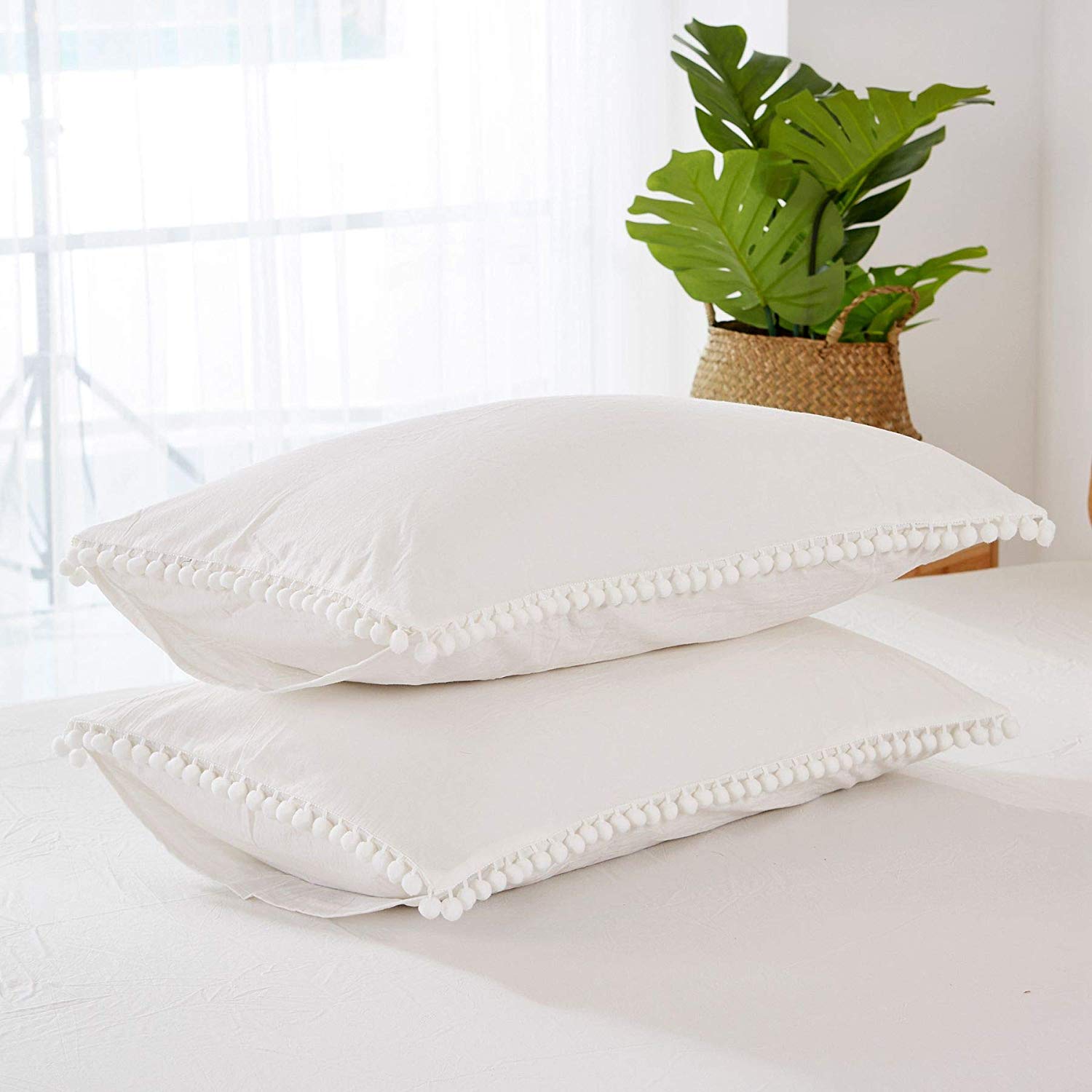 3 Piece 100% Cotton Duvet Cover Set, Pompom Soft Breathable Bedding