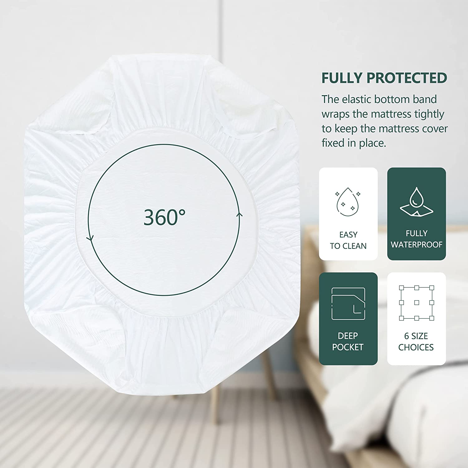 Mattress Protector, 100% Waterproof Knit Soft Breathable Fitted Mattress Cover