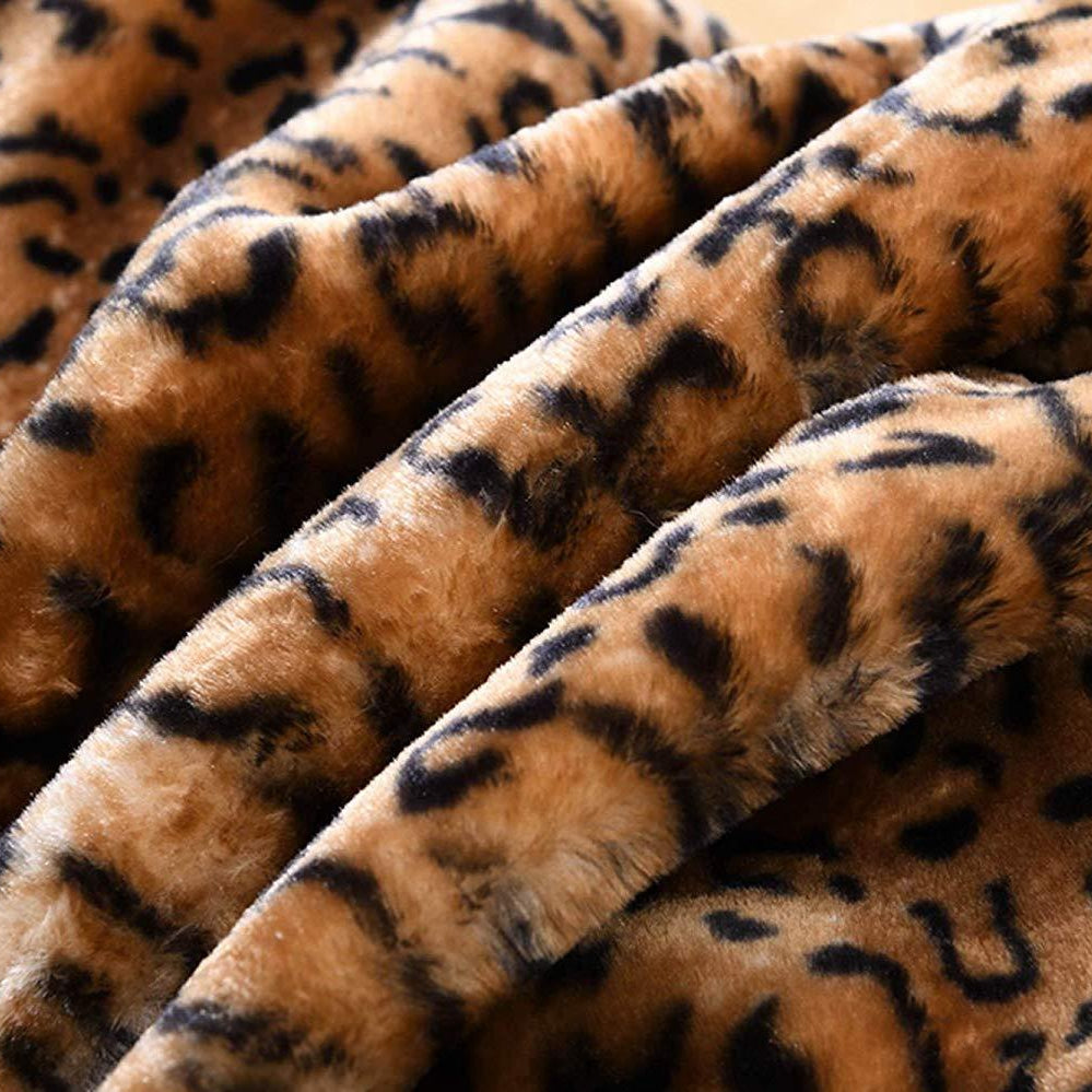 Faux Fur Leopard Throw Blanket, Soft Plush Cozy Sofa Cover