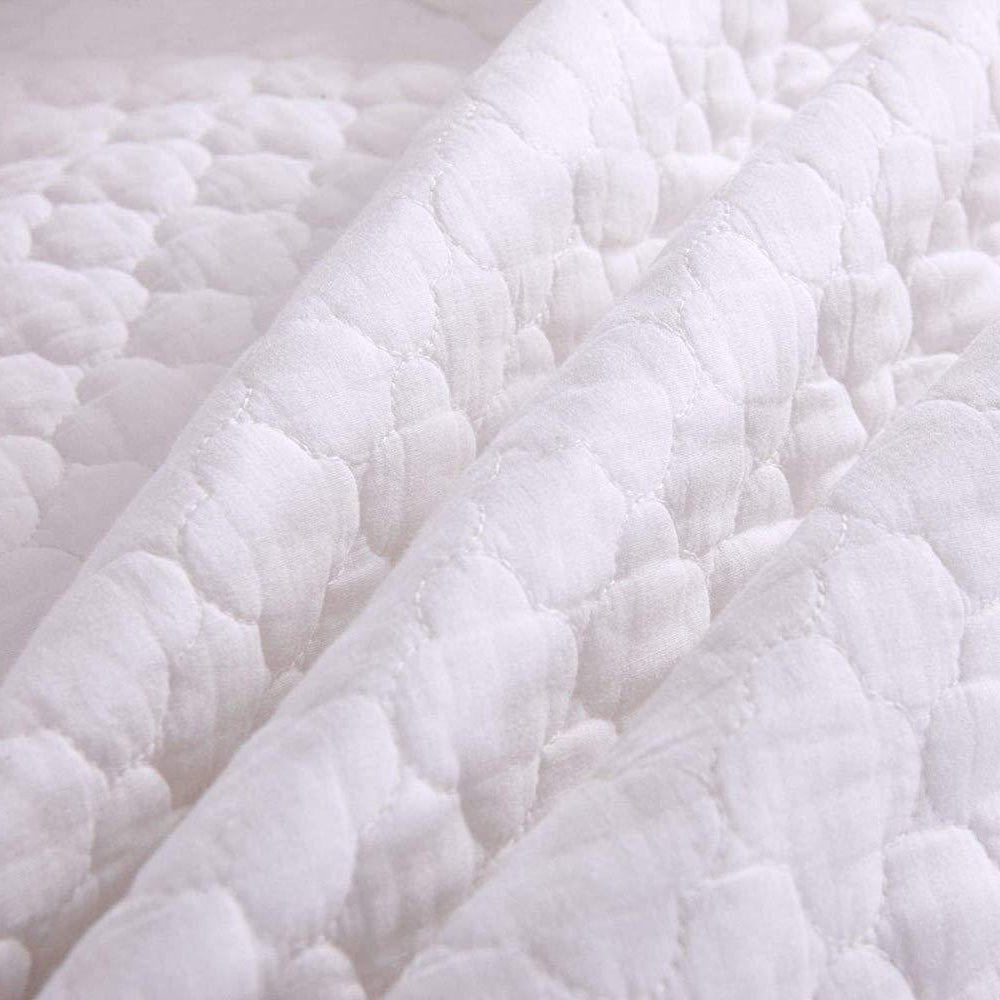 3 Piece 100% Cotton Quilt Set, Lightweight Quilted Bedspread White