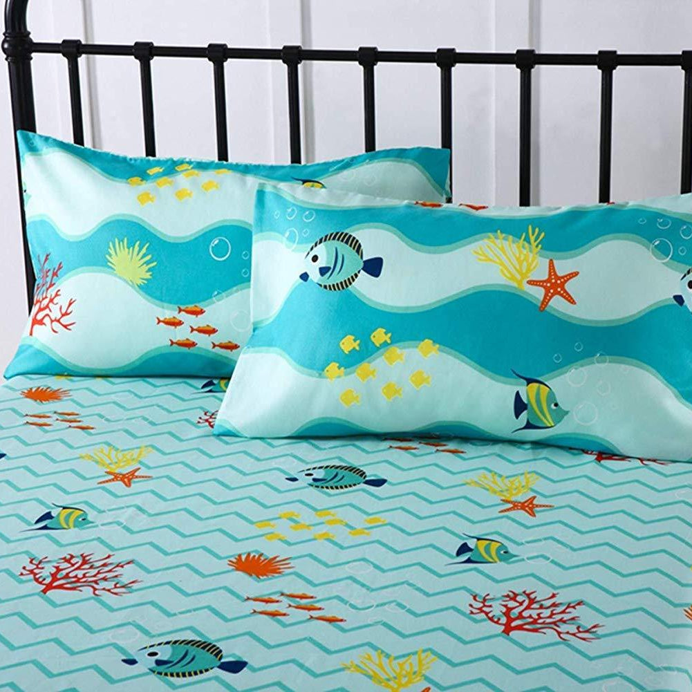 5/7 Piece Kids Ocean Comforter Set, Sea Life Bedding Set All Season 277