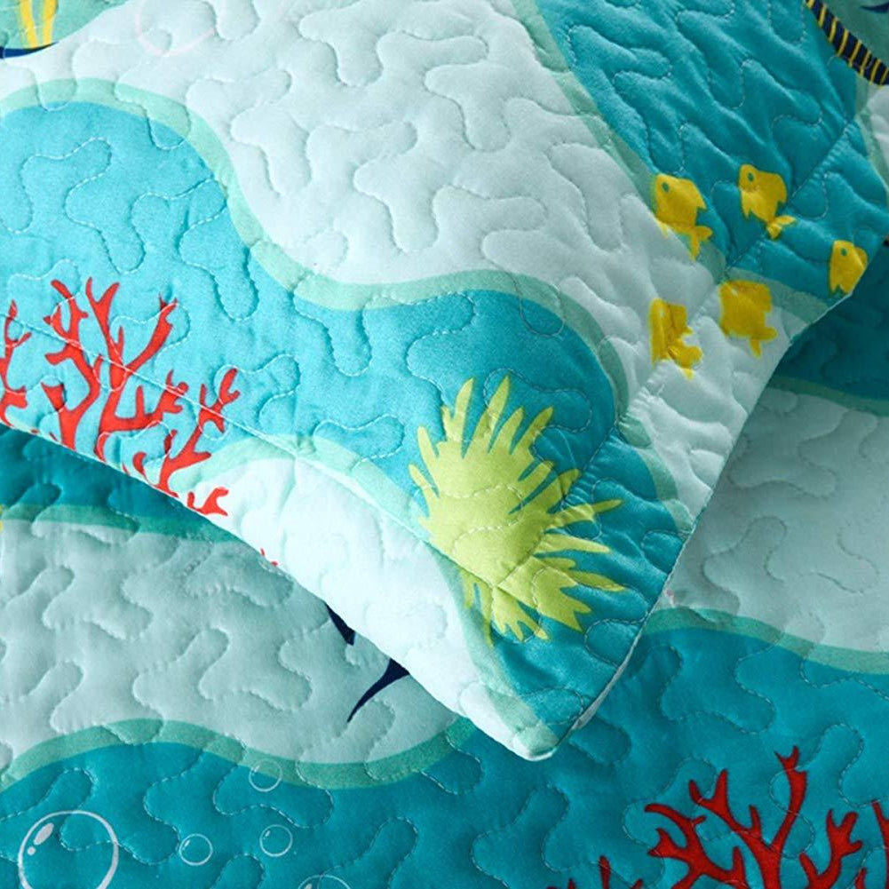 2/3 Piece Kids Ocean Quilt Set, Sea Life Bedspread for Teens Boys Girls