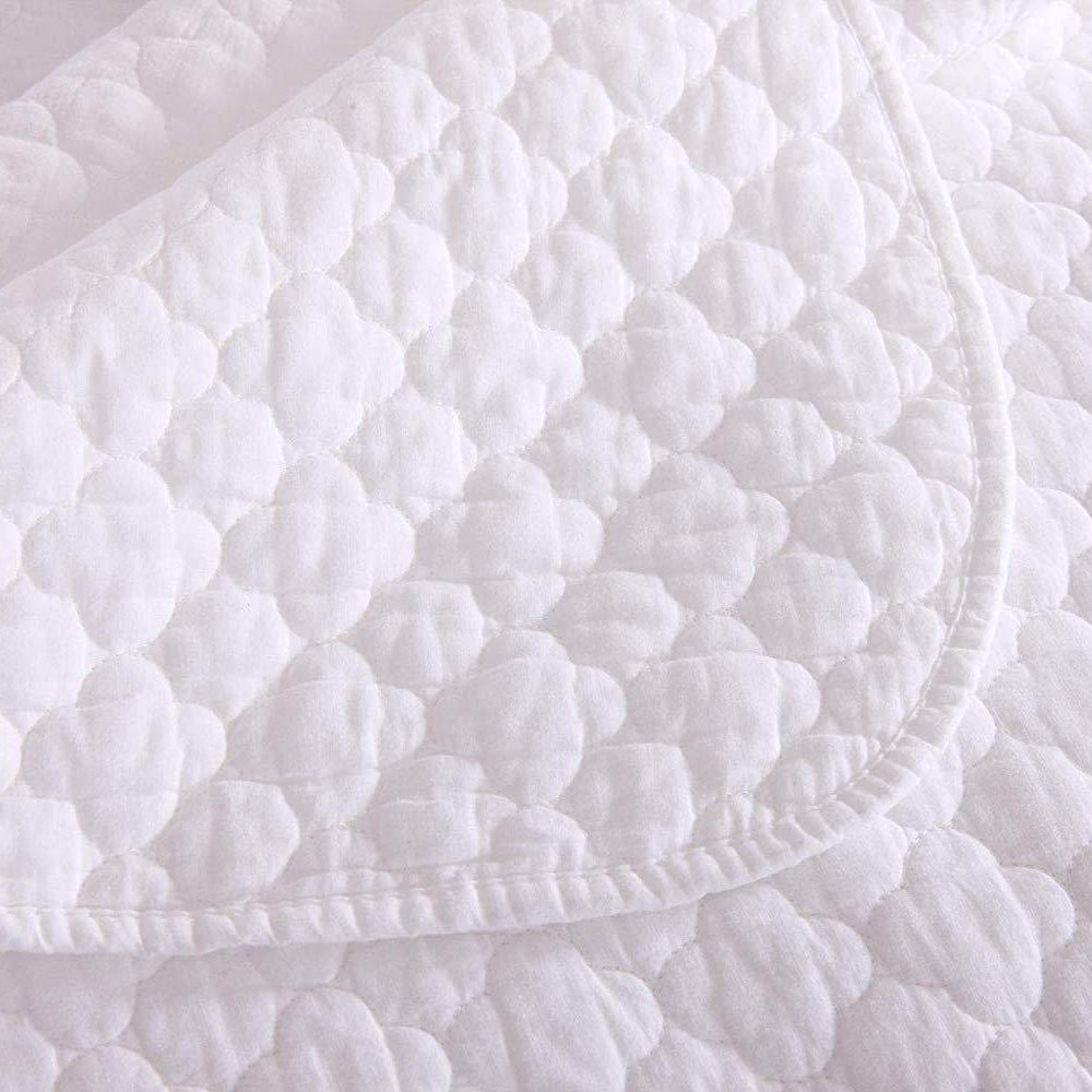 3 Piece 100% Cotton Quilt Set, Lightweight Quilted Bedspread White