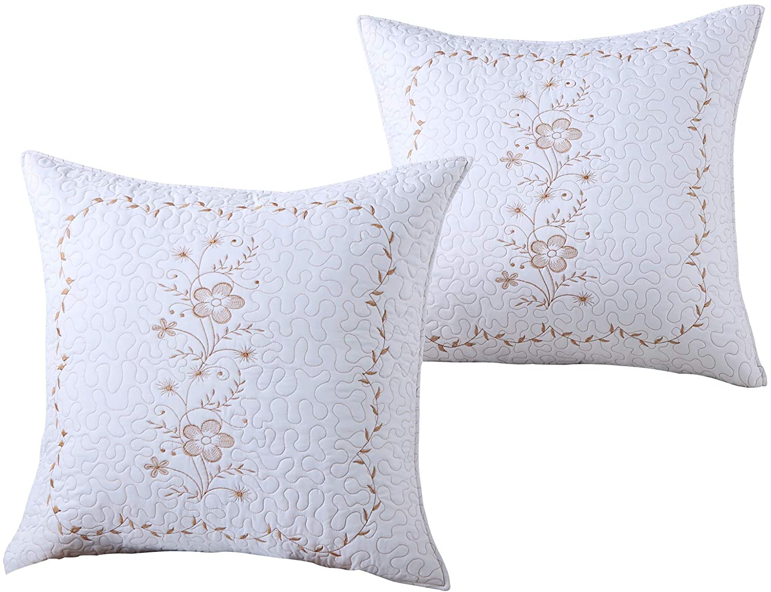 2 Pack Embroidered Pillow Shams – Standard Queen King Euro Decorative Pillow Covers with Hidden Zipper