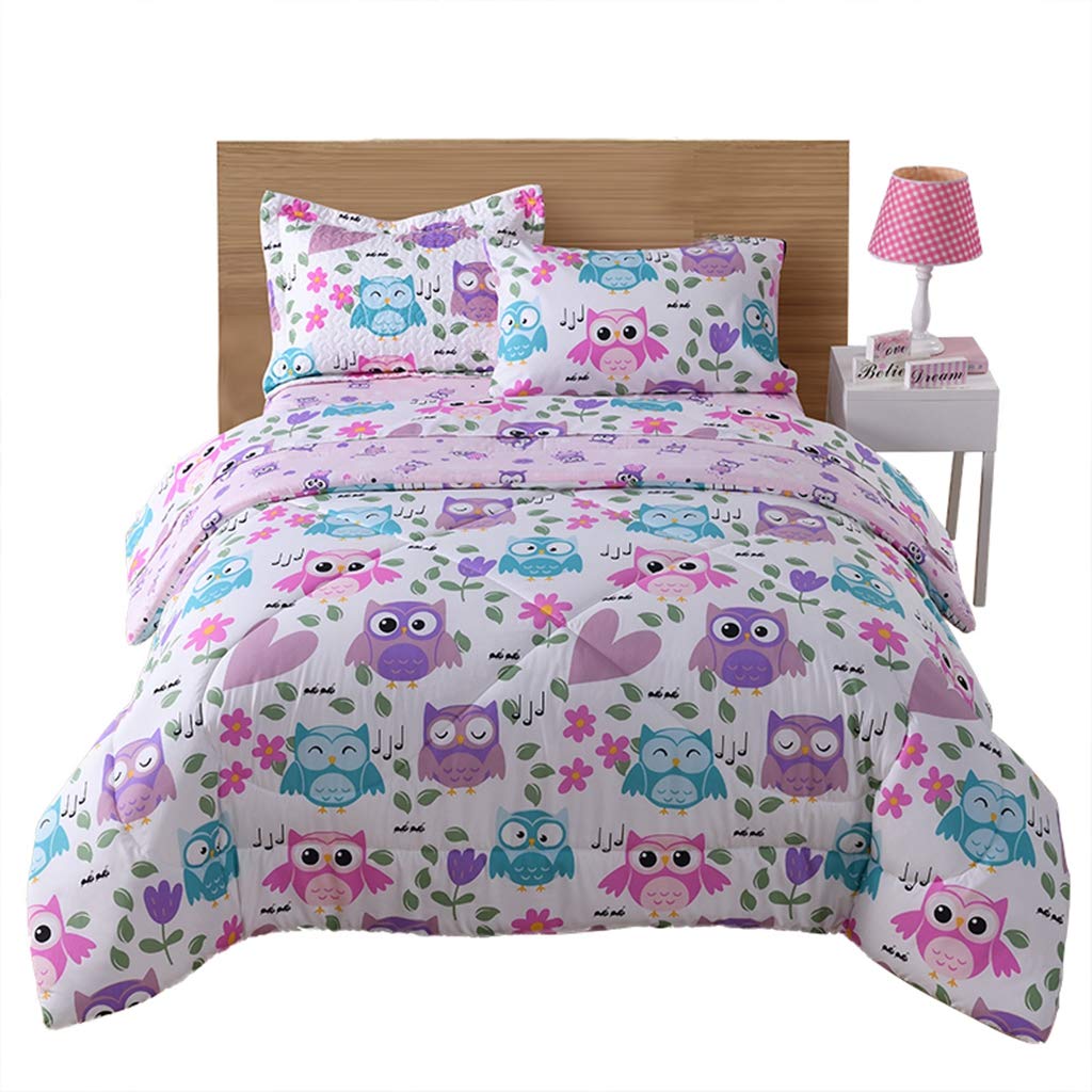 5/7 Piece Kids Owl Comforter Set, Girls Bedding for Twin Full Beds
