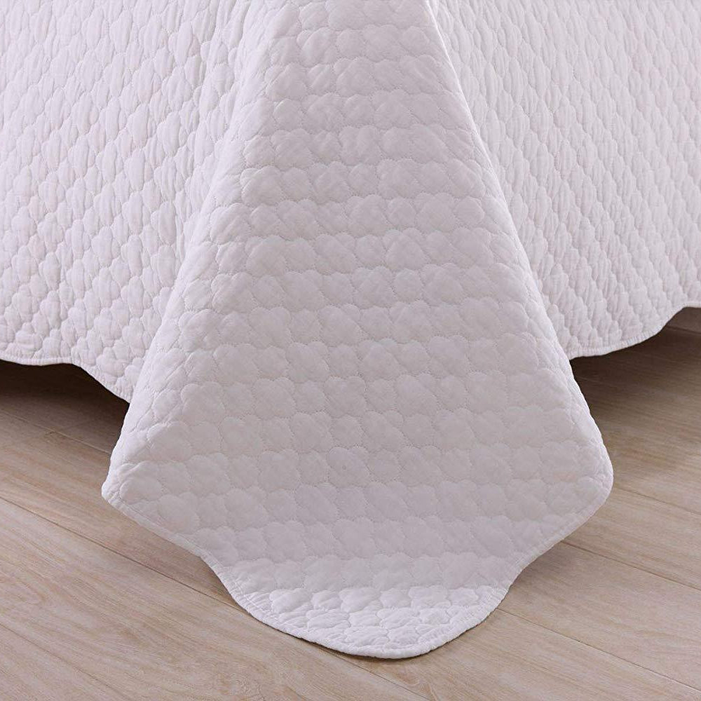 3 Piece 100% Cotton Quilt Set, Lightweight Quilted Bedspread White