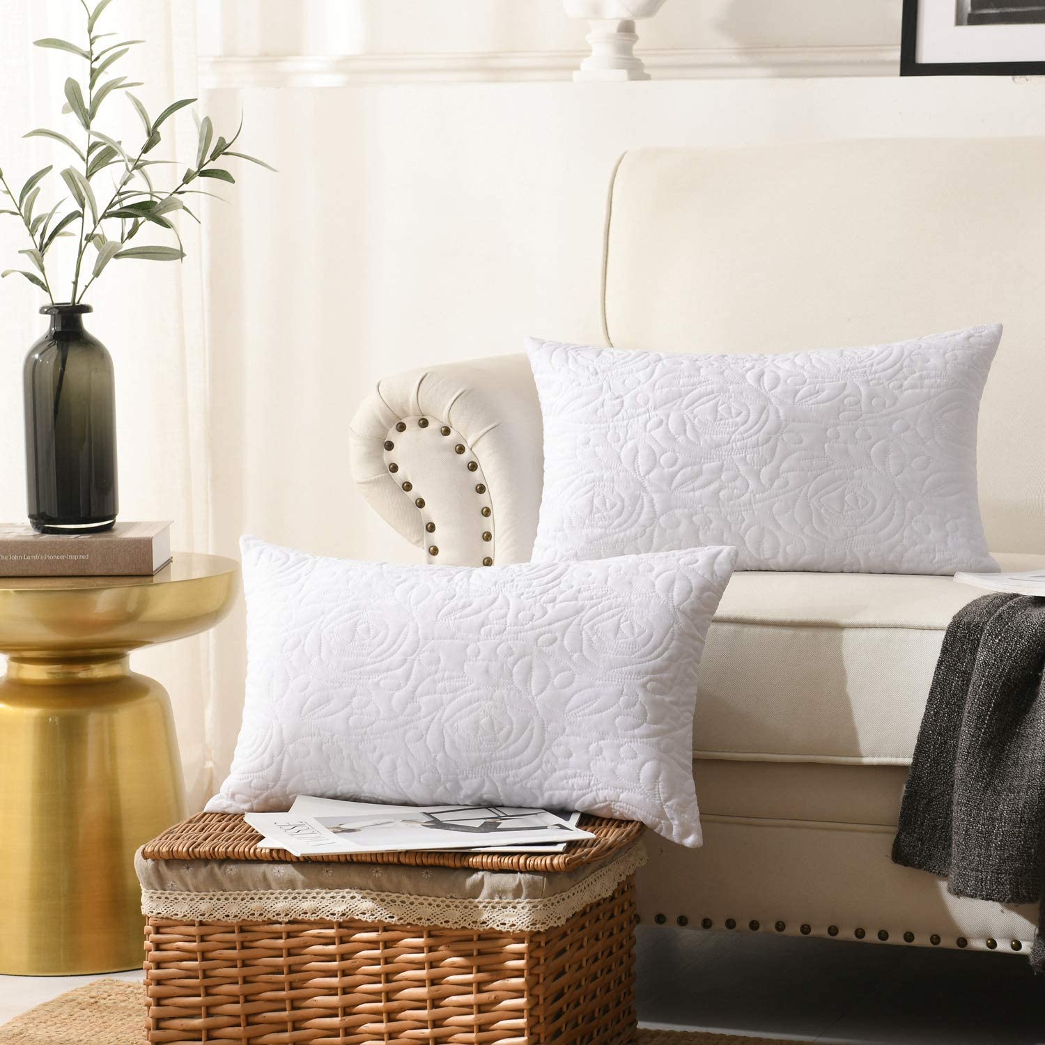 2 Pack Quilted Euro Sham Covers, Decorative Pillow Covers