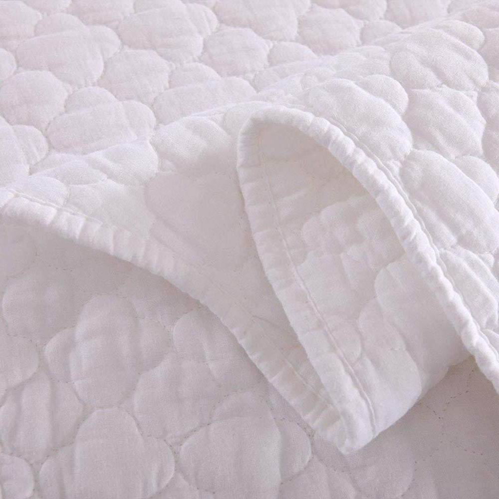 3 Piece 100% Cotton Quilt Set, Lightweight Quilted Bedspread White