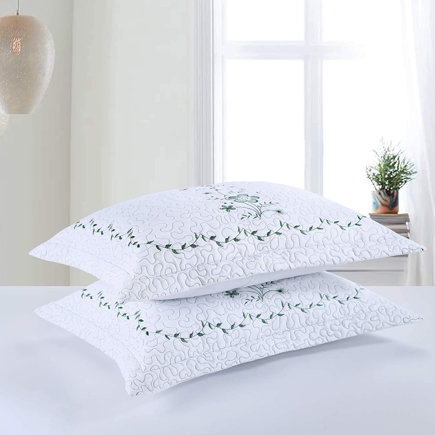 2 Pack Embroidered Pillow Shams – Standard Queen King Euro Decorative Pillow Covers with Hidden Zipper