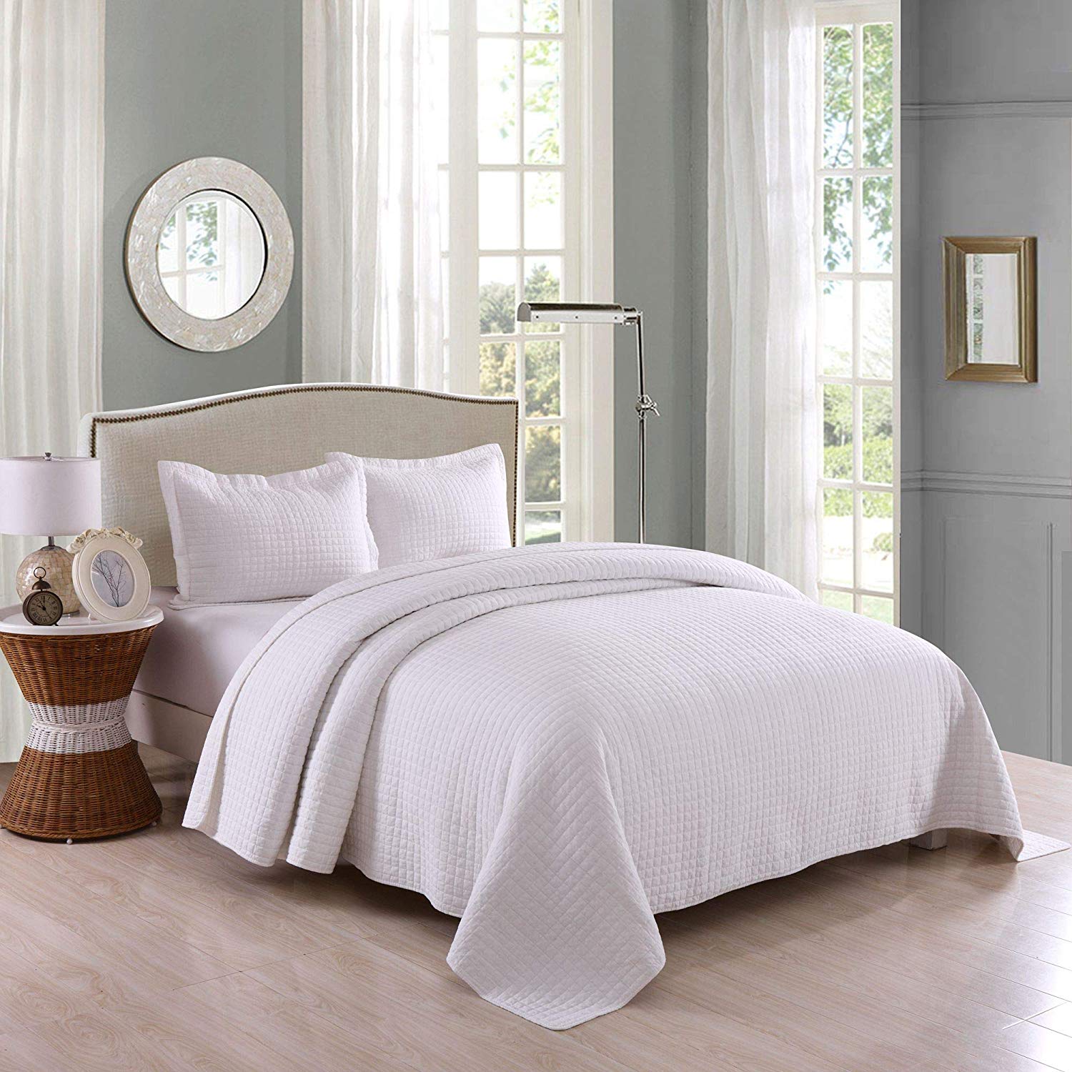 3 Piece 100% Cotton Quilt Set, Lightweight Quilted Bedspread
