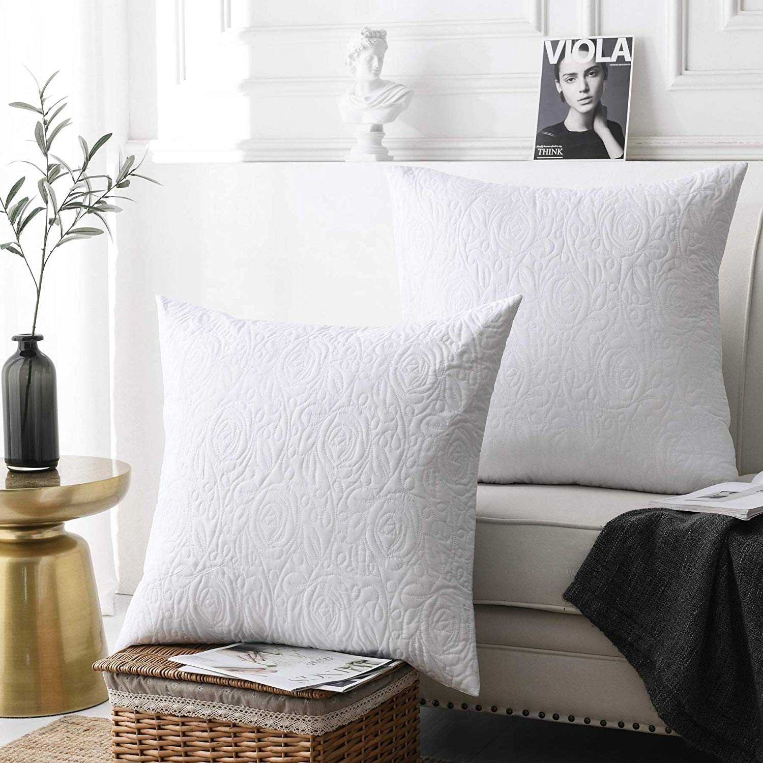 2 Pack Quilted Euro Sham Covers, Decorative Pillow Covers