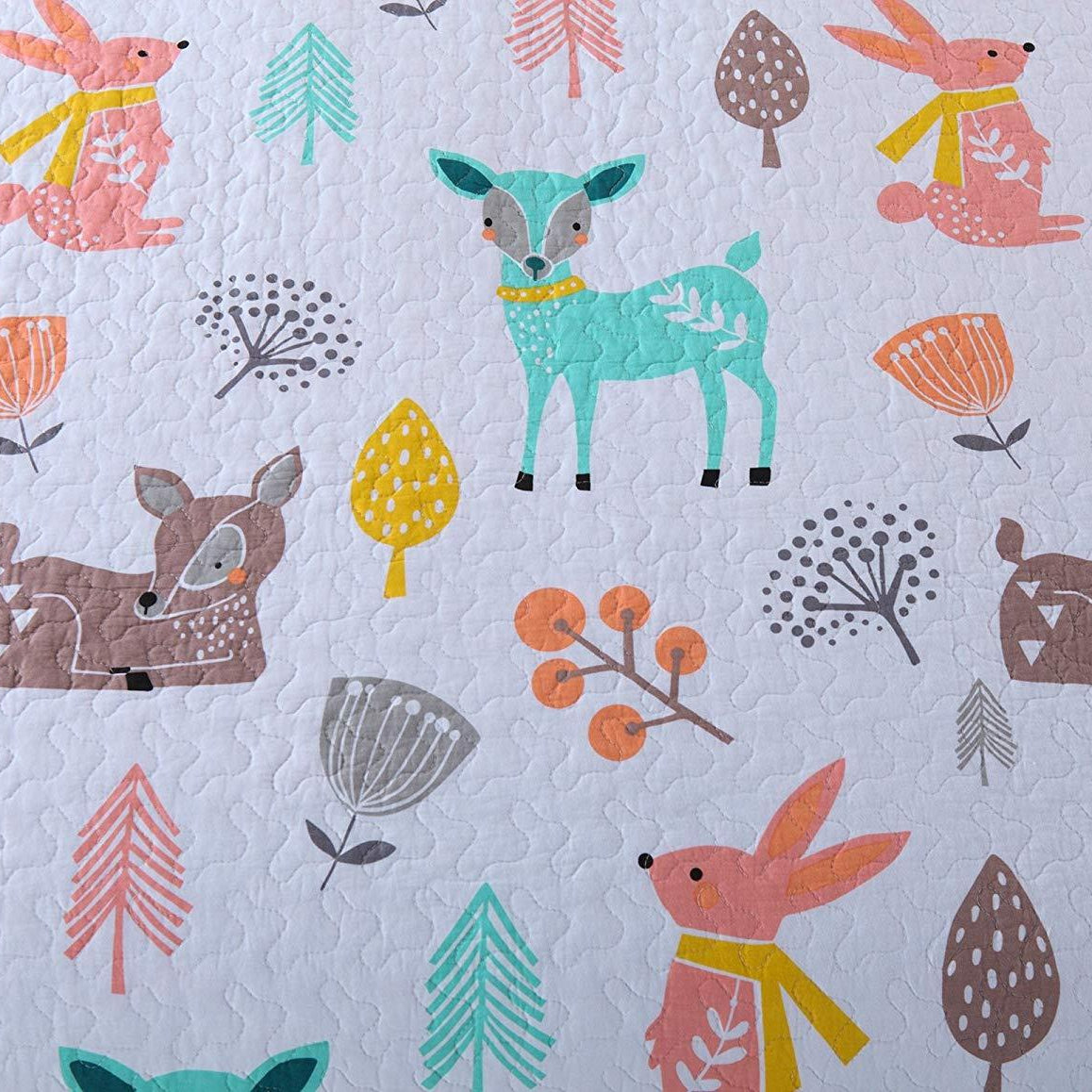 2/3 Piece Kids Woodland Animal Quilt Set, 100% Cotton Bedspread Lightweight XL