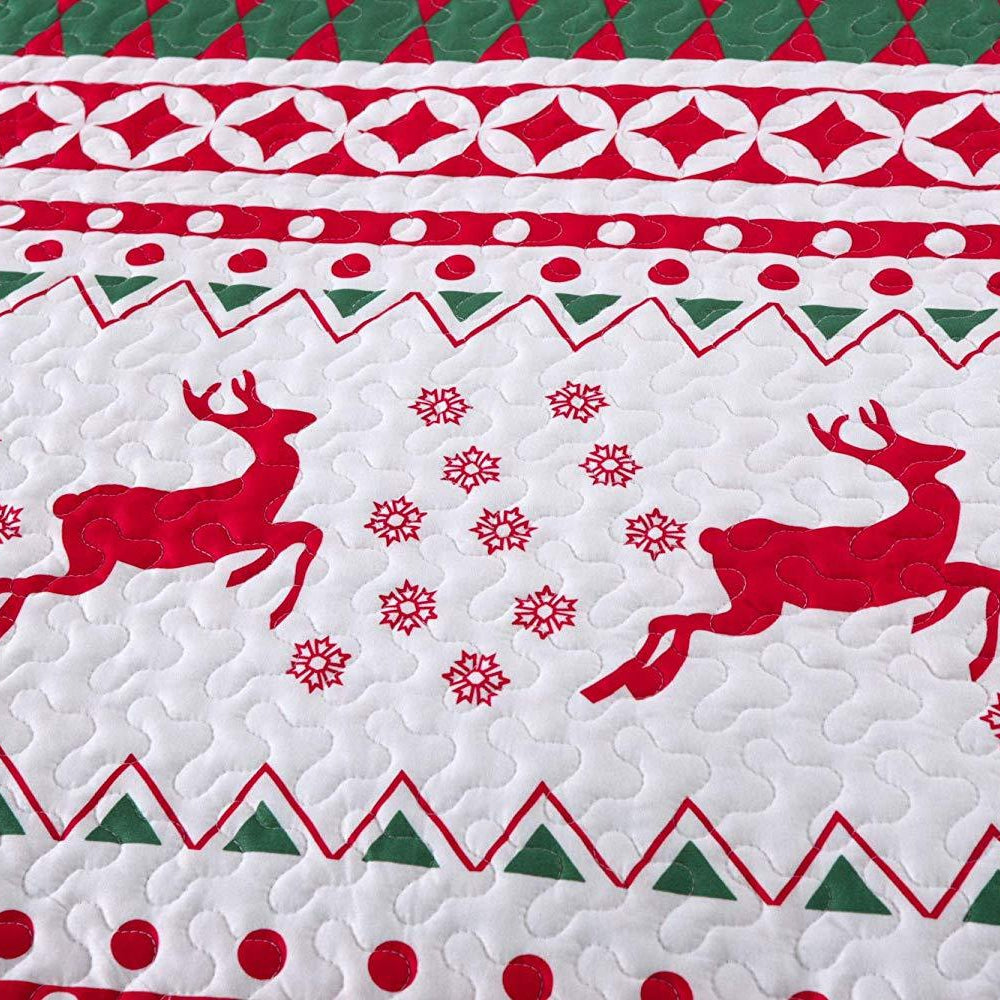 2/3 Pcs Christmas Quilt Set Bedspread Throw Blanket Snowflake