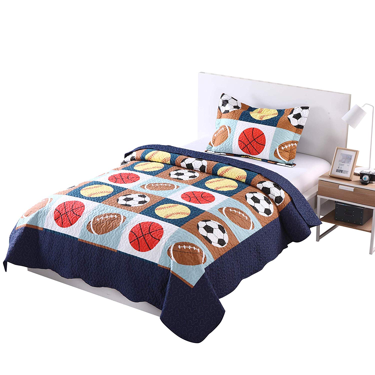 2/3 Piece Kids Sports Quilt Set, Football Basketball Bedspread for Boys Teens