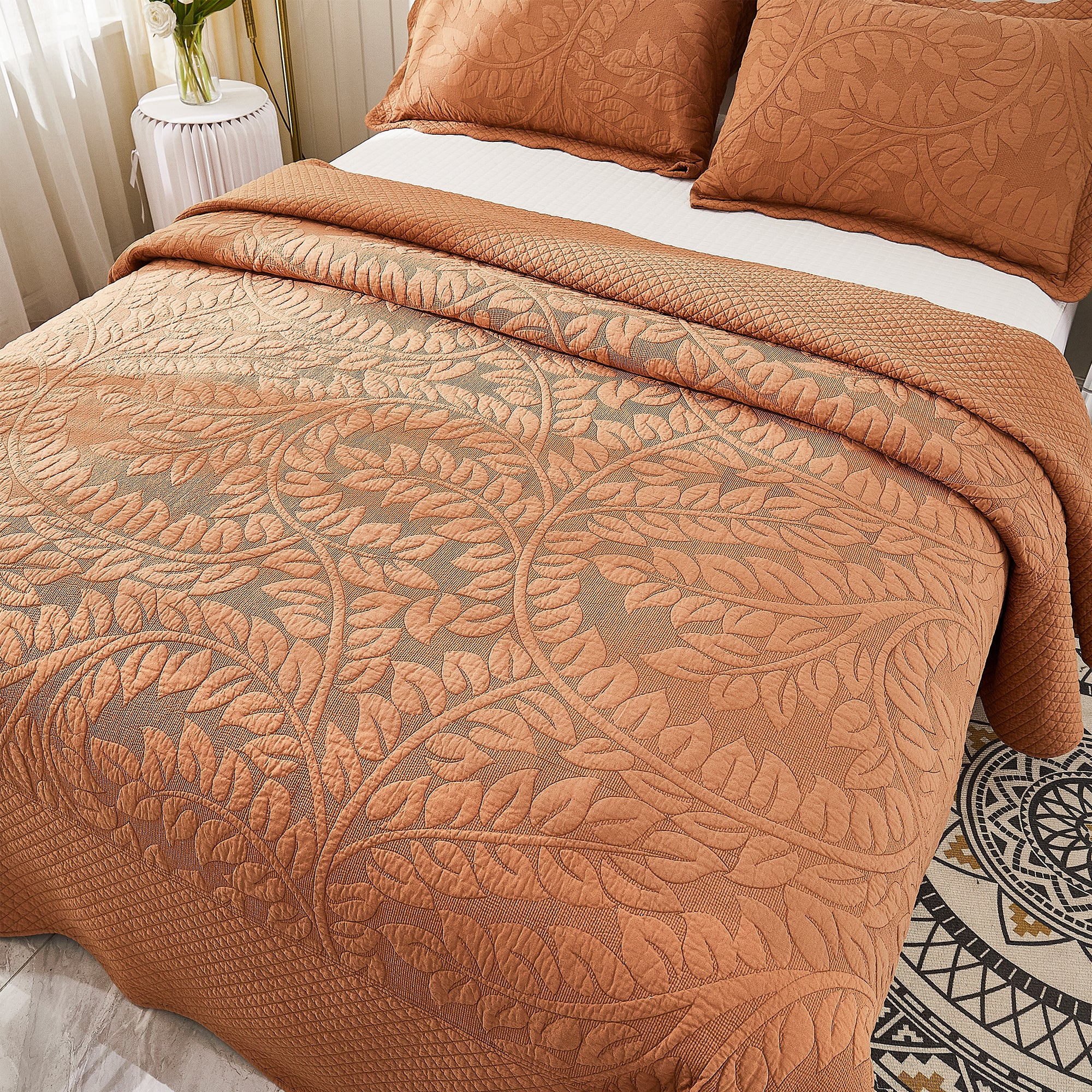 3 Piece 100% Cotton Quilt Set, Oversized Quilted Bedspread T