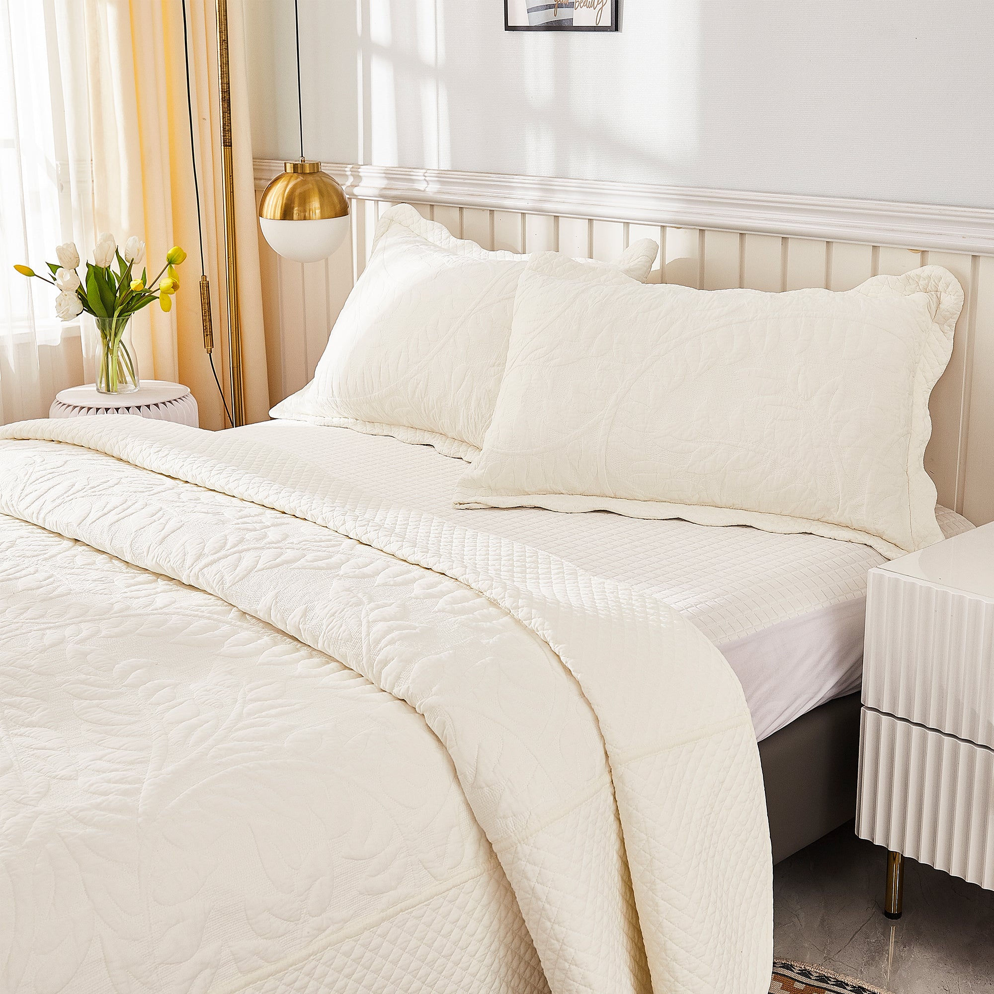 3 Piece 100% Cotton Quilt Set, Oversized Quilted Bedspread T