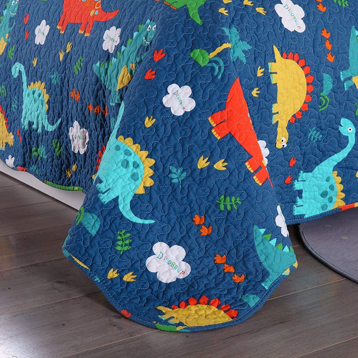 2/3 Piece Kids Dinosaur Quilt Set, 100% Cotton Bedspread Lightweight KL