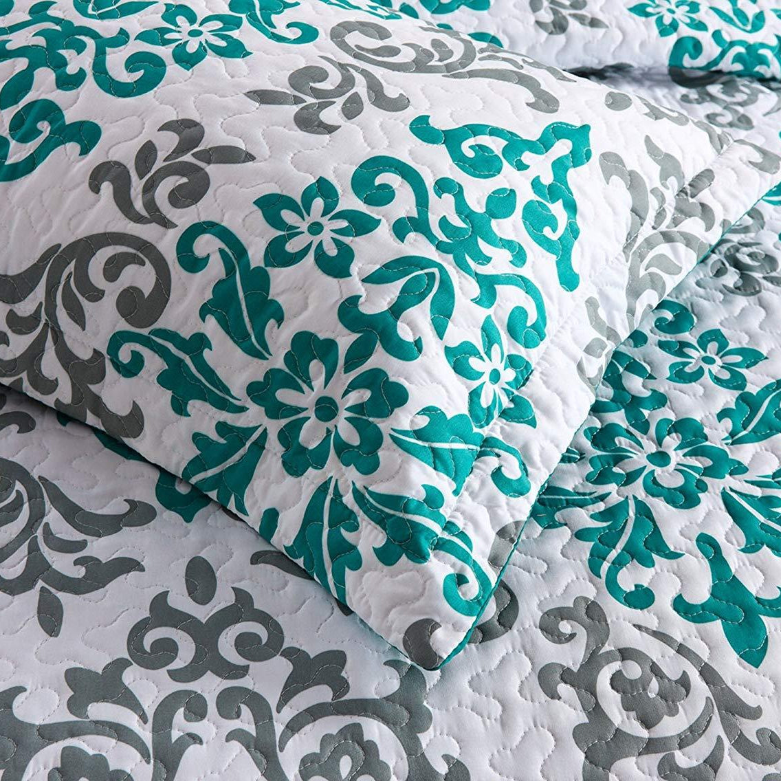 3 Piece Floral Quilt Set, Lightweight Quilted Bedspread A17