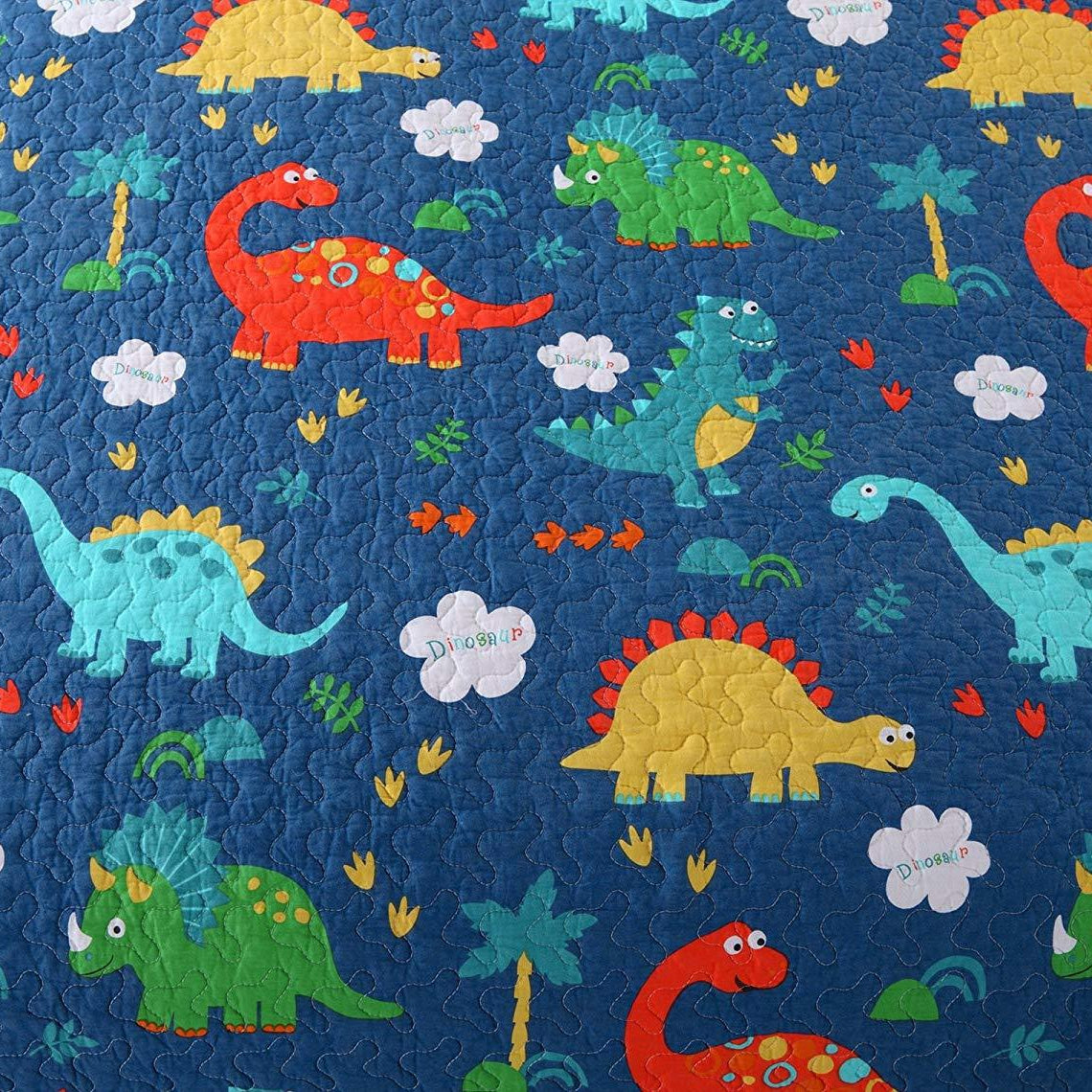 2/3 Piece Kids Dinosaur Quilt Set, 100% Cotton Bedspread Lightweight KL