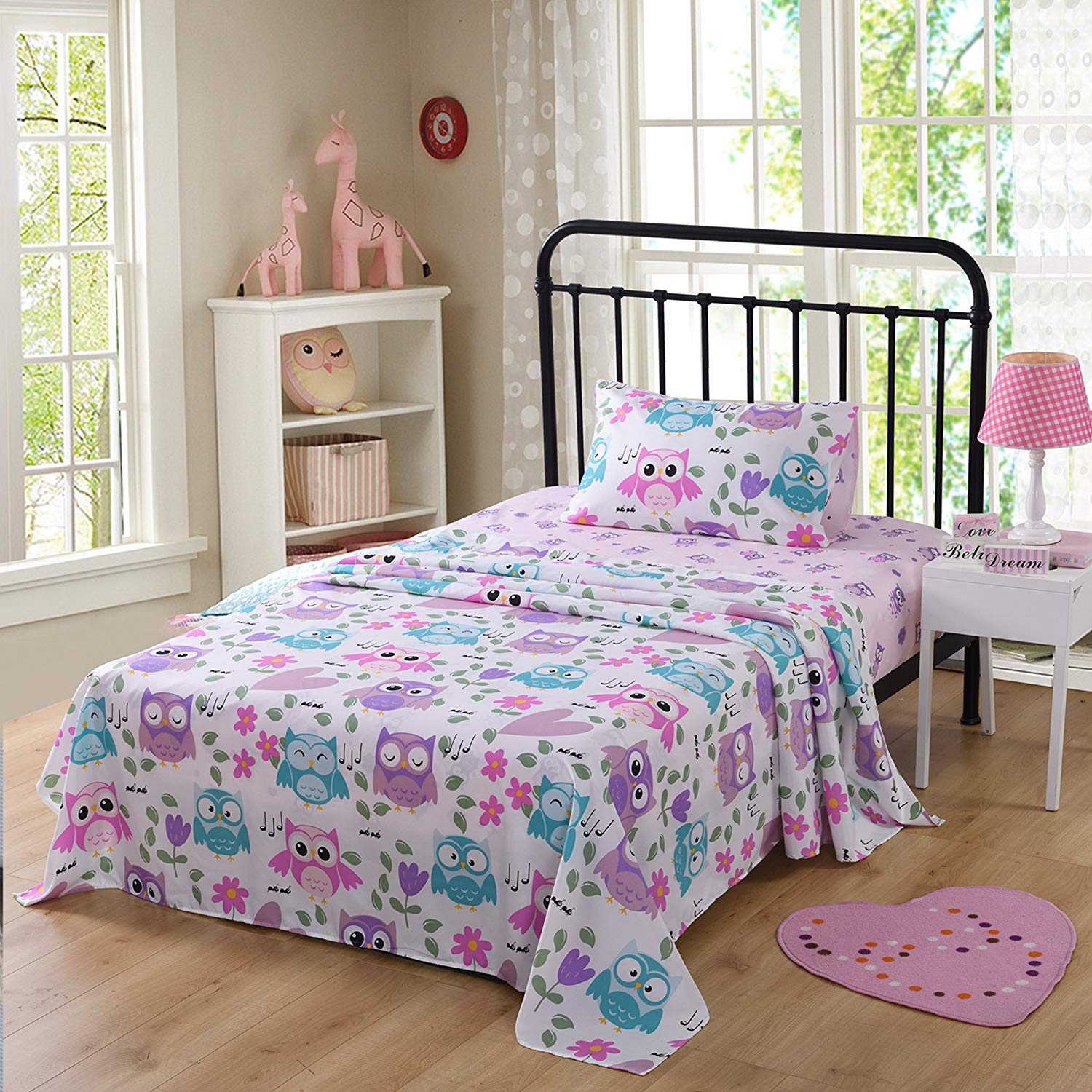 3/4 PieceKids Owl Cotton Sheet Set, Soft Cute Bedding for Girls Boys SH_A32