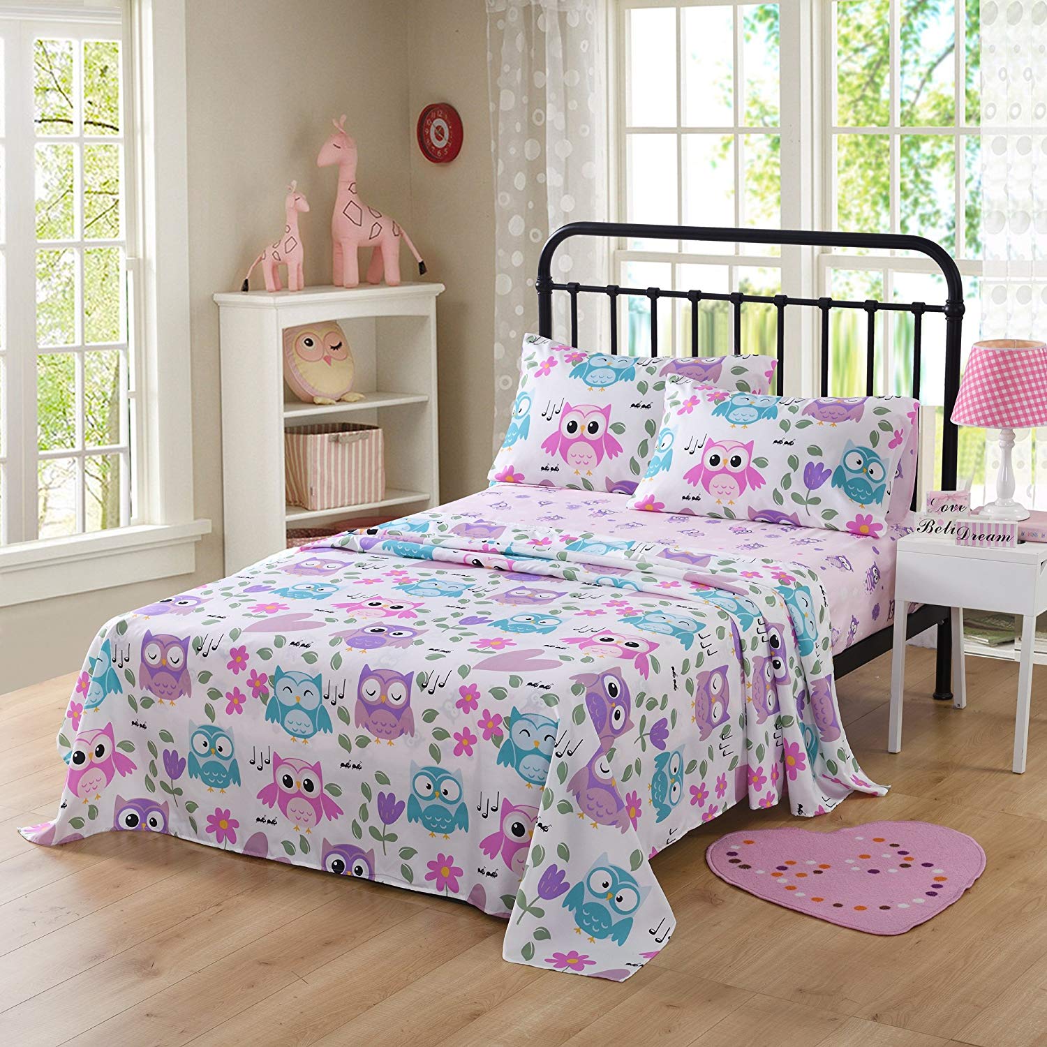 3/4 PieceKids Owl Cotton Sheet Set, Soft Cute Bedding for Girls Boys SH_A32