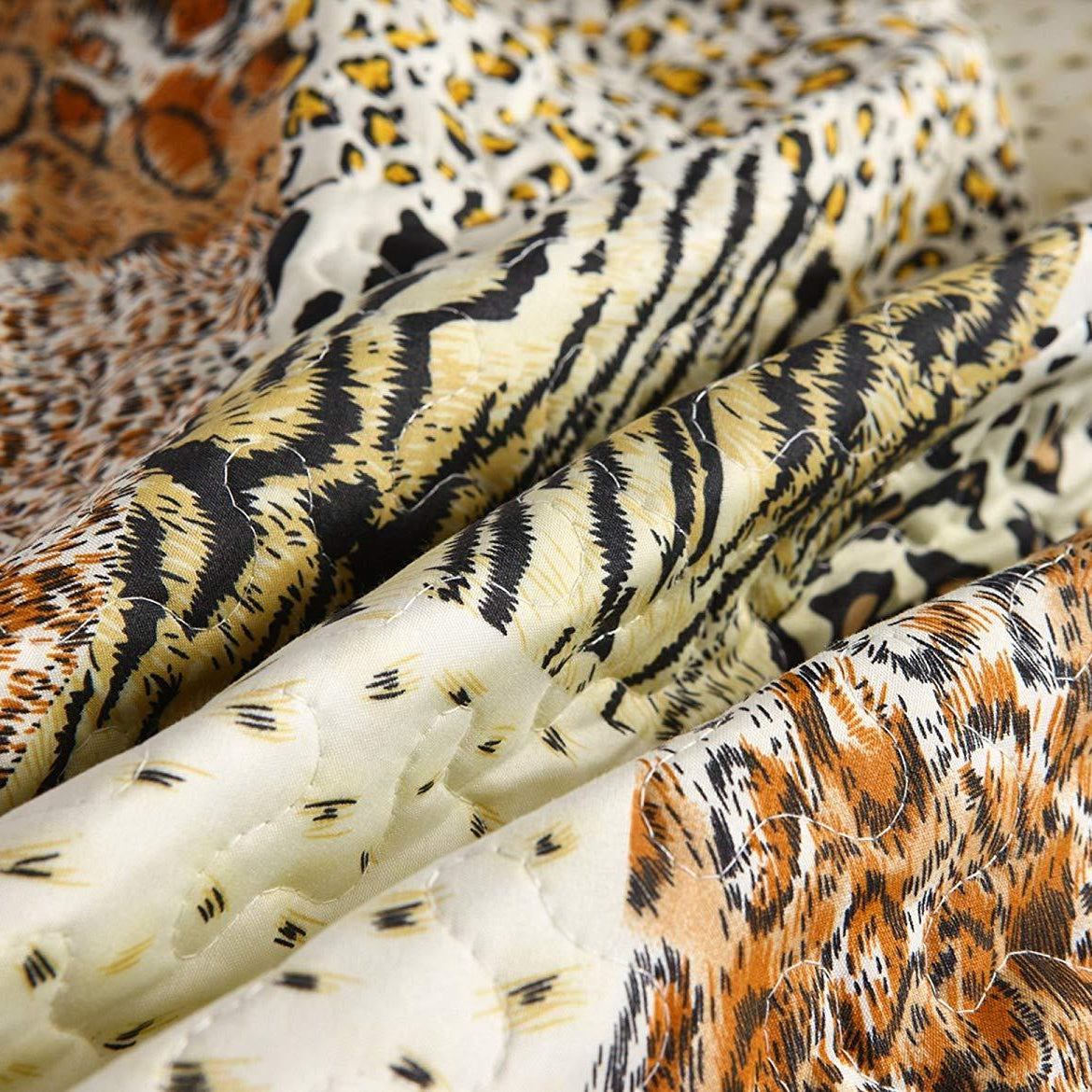 3 Piece Animal Print Quilt Set, Leopard Patchwork Bedspread Lightweight