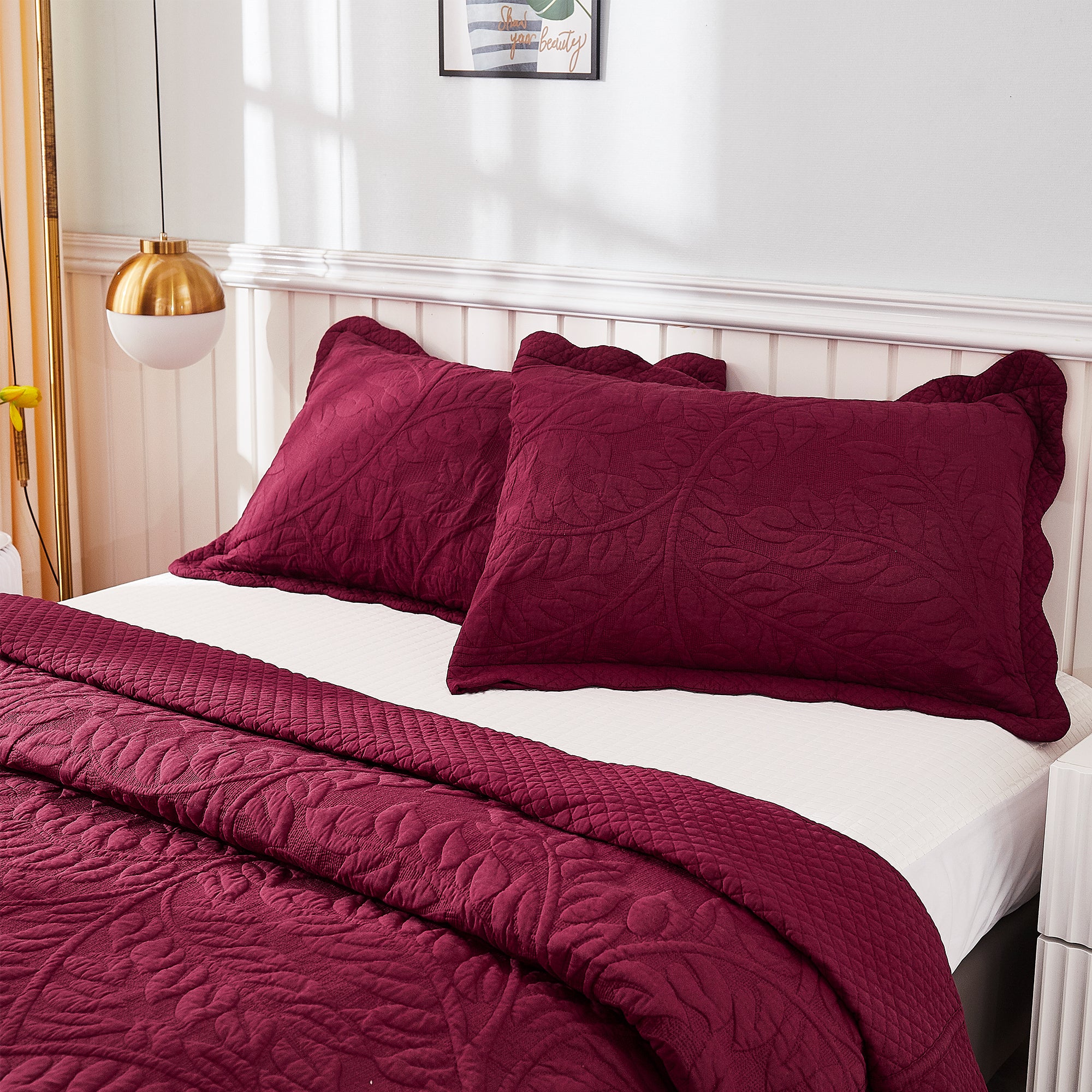 3 Piece 100% Cotton Quilt Set, Oversized Quilted Bedspread T