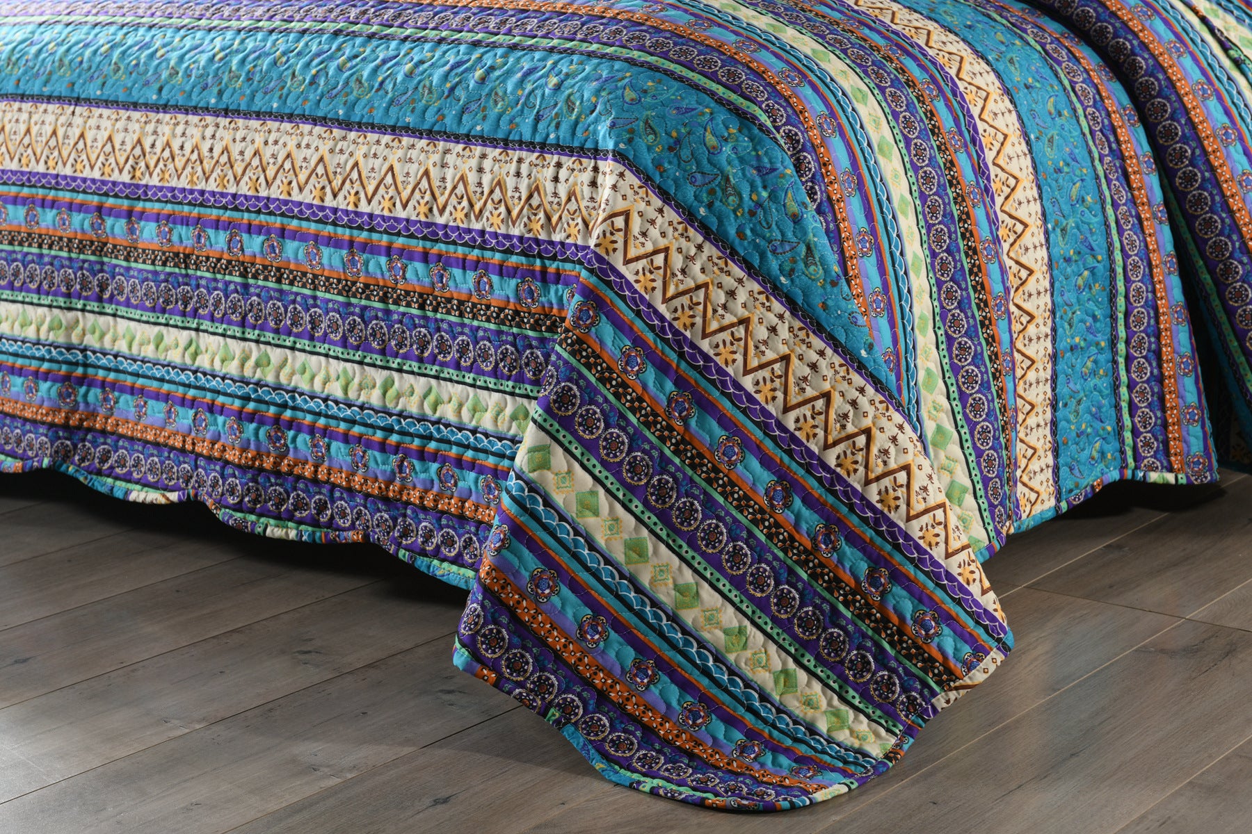 3 Piece Boho Quilt Set, Tribal Striped Bedspread Lightweight BY011