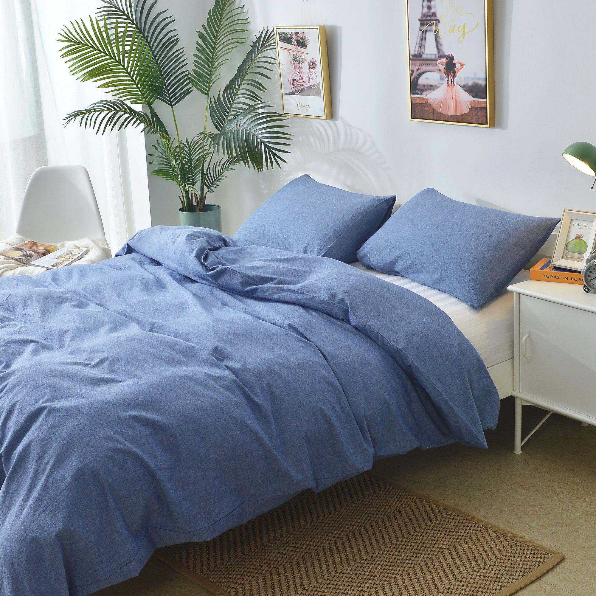 3 Piece 100% Cotton Duvet Cover Set, Soft Breathable Bedding