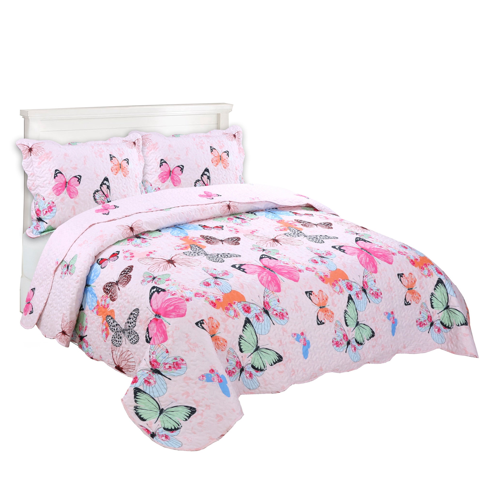 2/3 Piece Kids Girls Butterfly Quilt Set, Soft Lightweight Bedspread