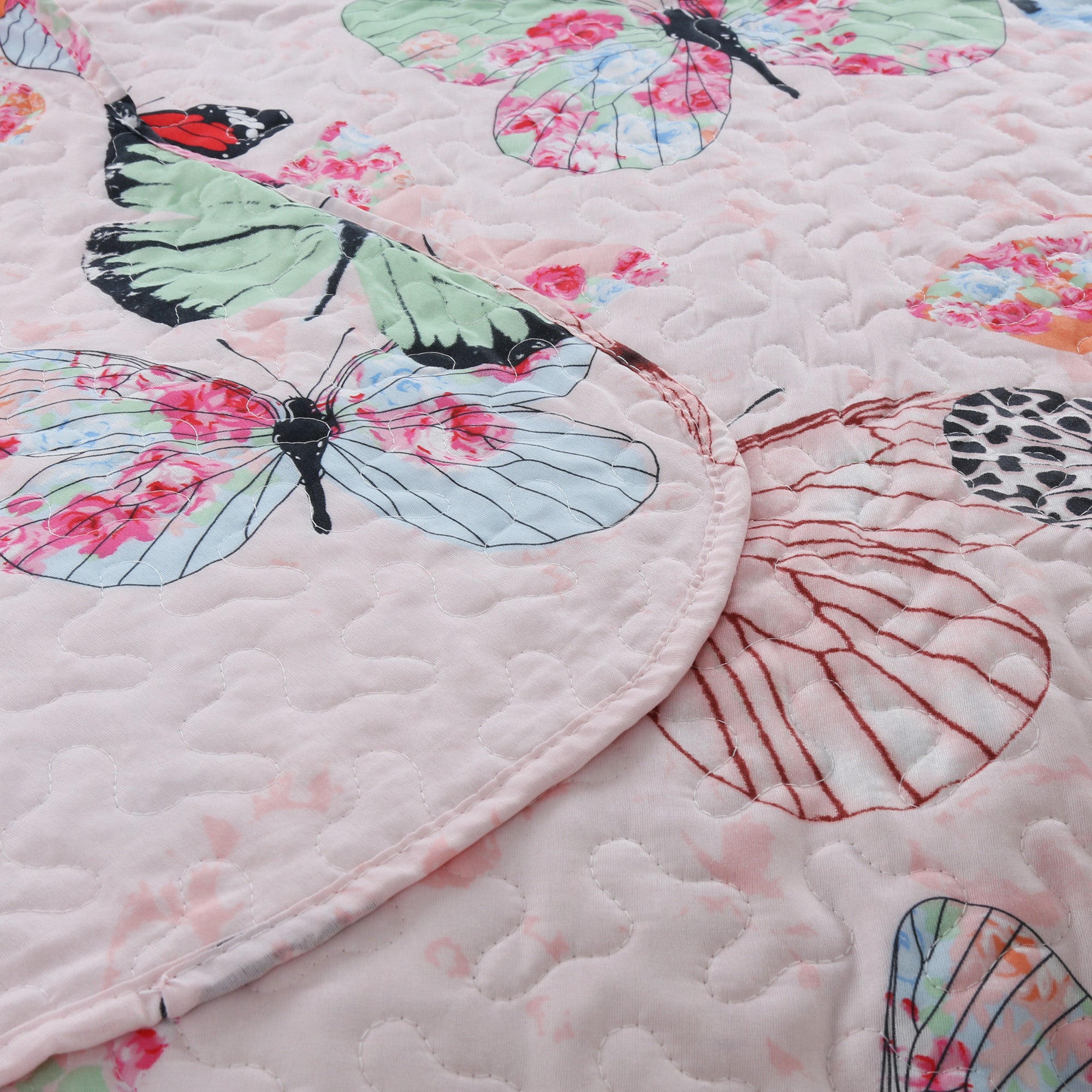2/3 Piece Kids Girls Butterfly Quilt Set, Soft Lightweight Bedspread