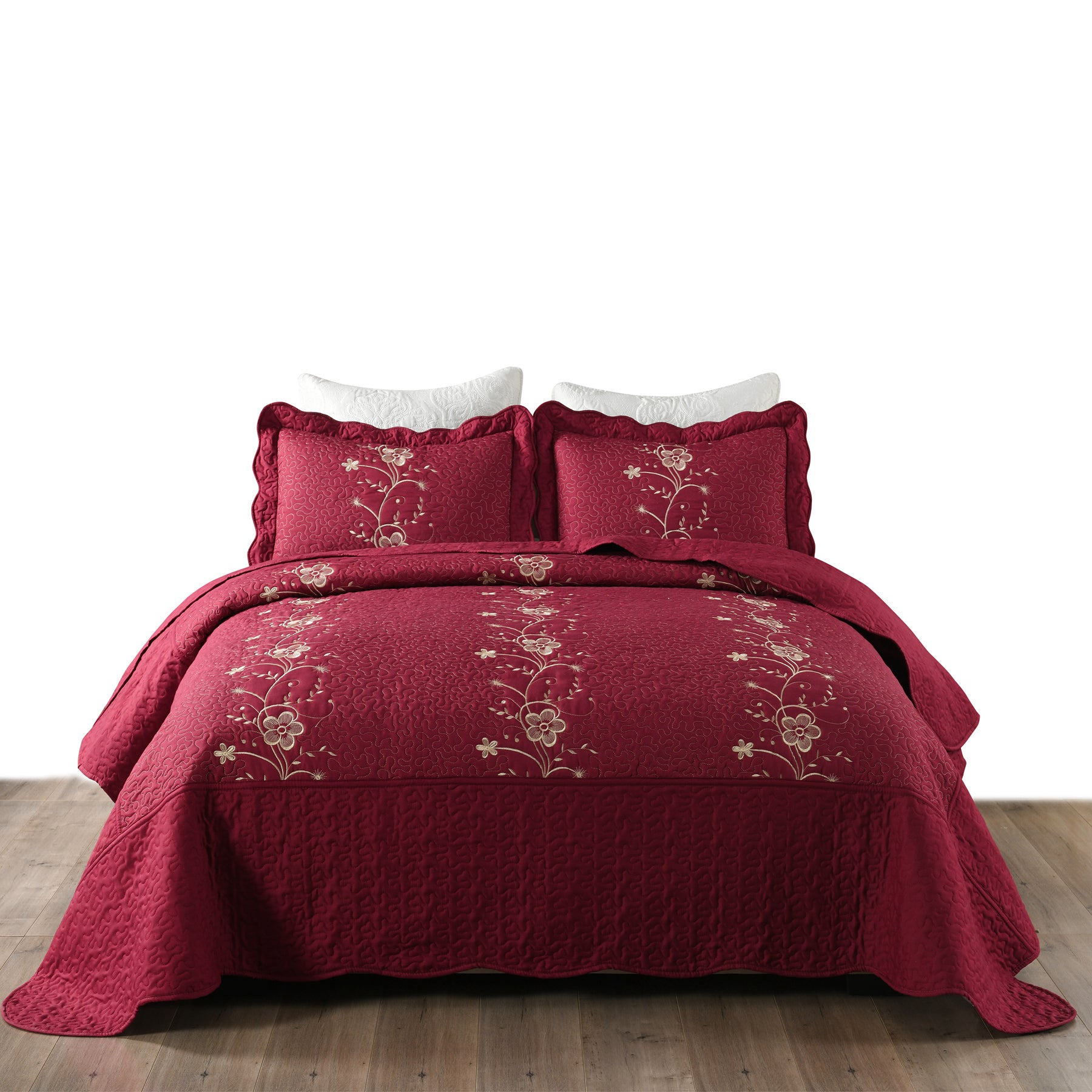 3 Piece Embroidered Quilt Set, Lightweight Bedspread Lapaz