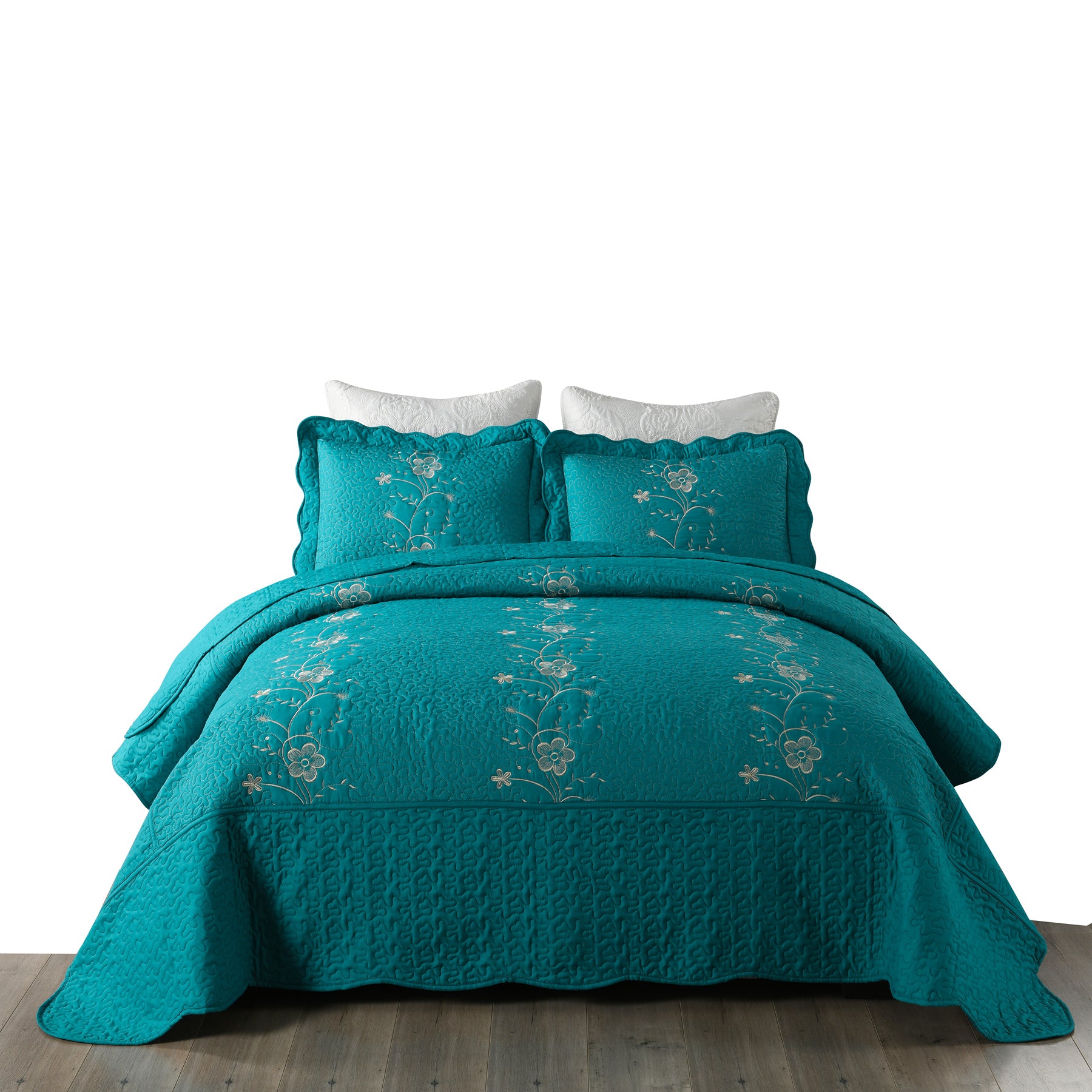 3 Piece Embroidered Quilt Set, Lightweight Bedspread Lapaz