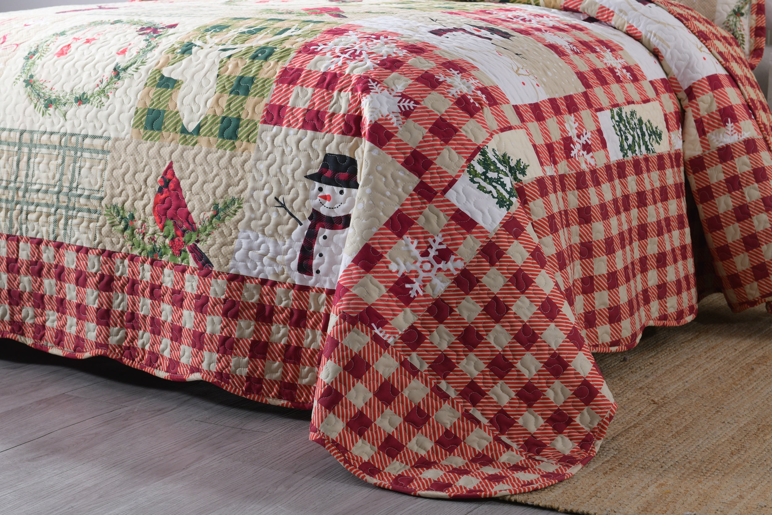 3 Piece Christmas Snowman Reversible Quilt Set Lightweight Holiday Bedspread B009