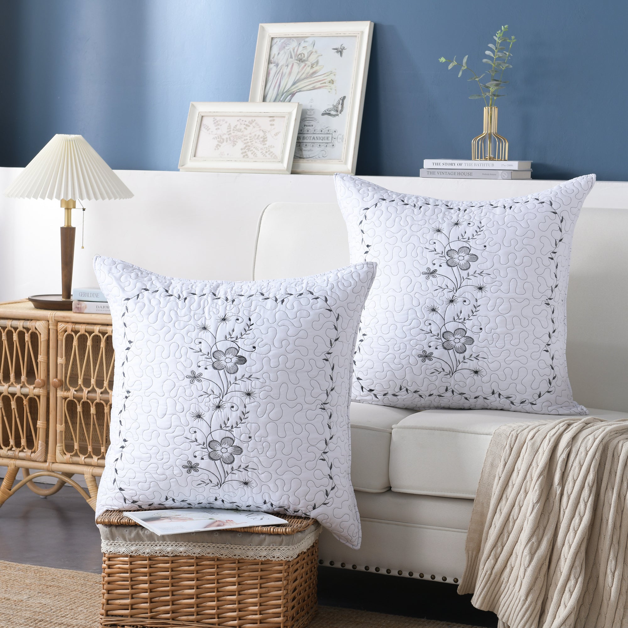 2 Pack Embroidered Pillow Shams – Standard Queen King Euro Decorative Pillow Covers with Hidden Zipper