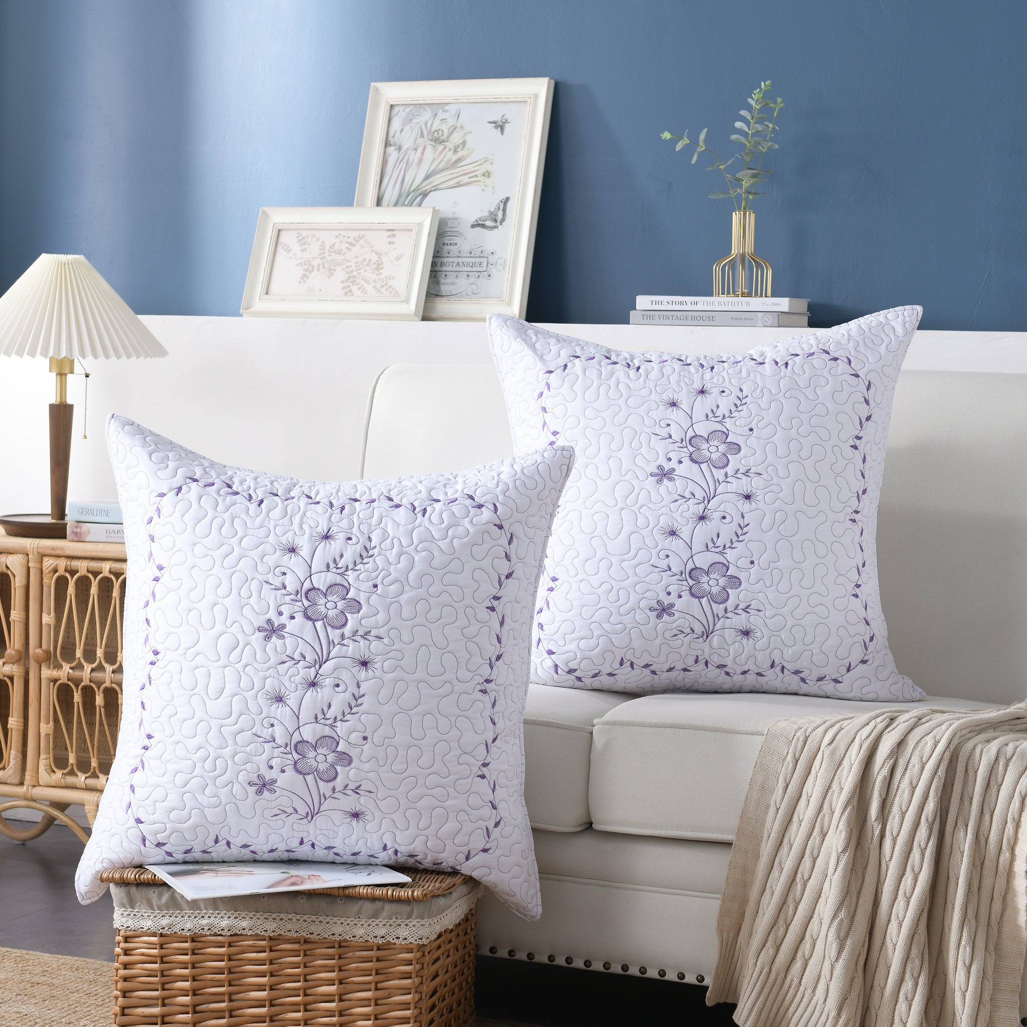 2 Pack Embroidered Pillow Shams – Standard Queen King Euro Decorative Pillow Covers with Hidden Zipper