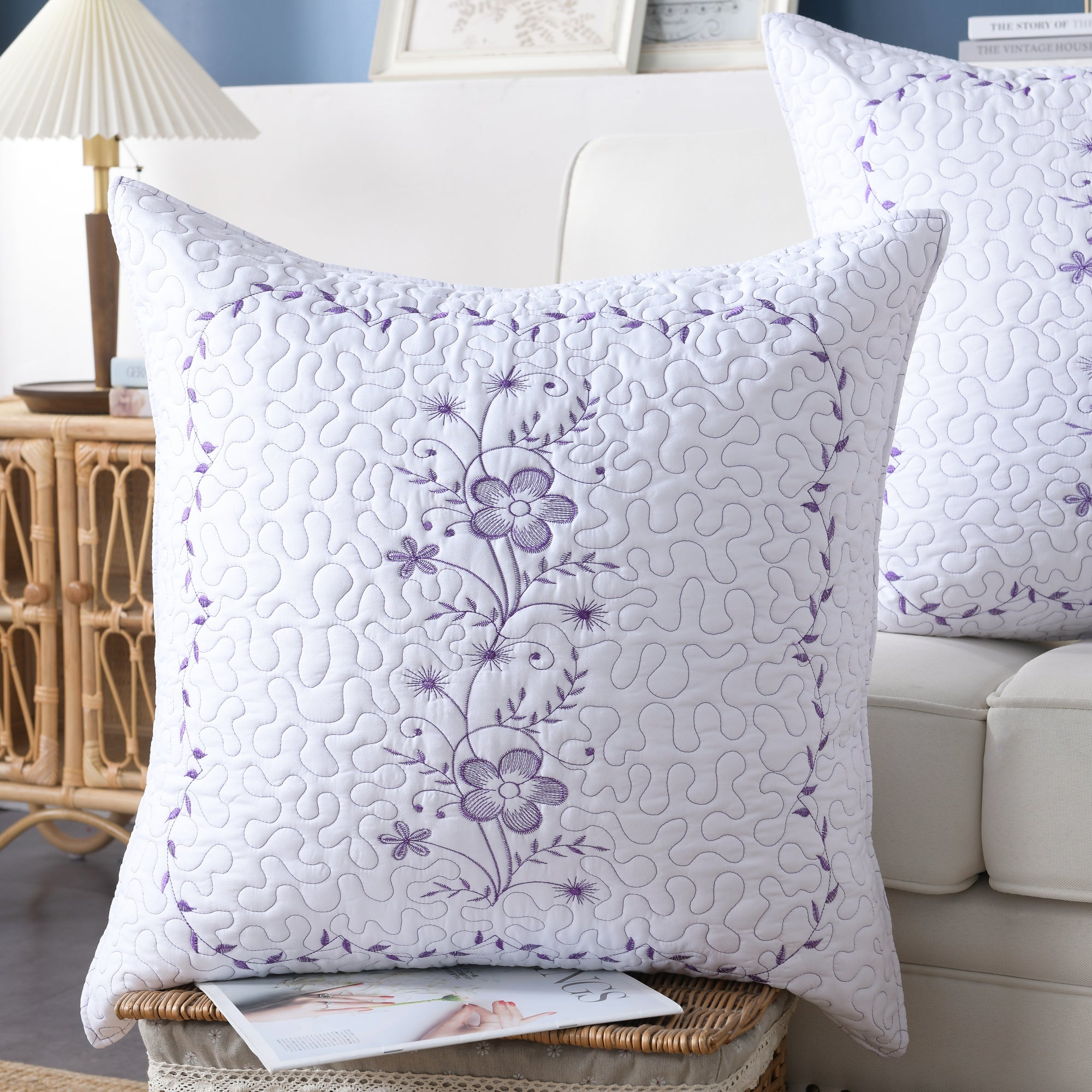 2 Pack Embroidered Pillow Shams – Standard Queen King Euro Decorative Pillow Covers with Hidden Zipper
