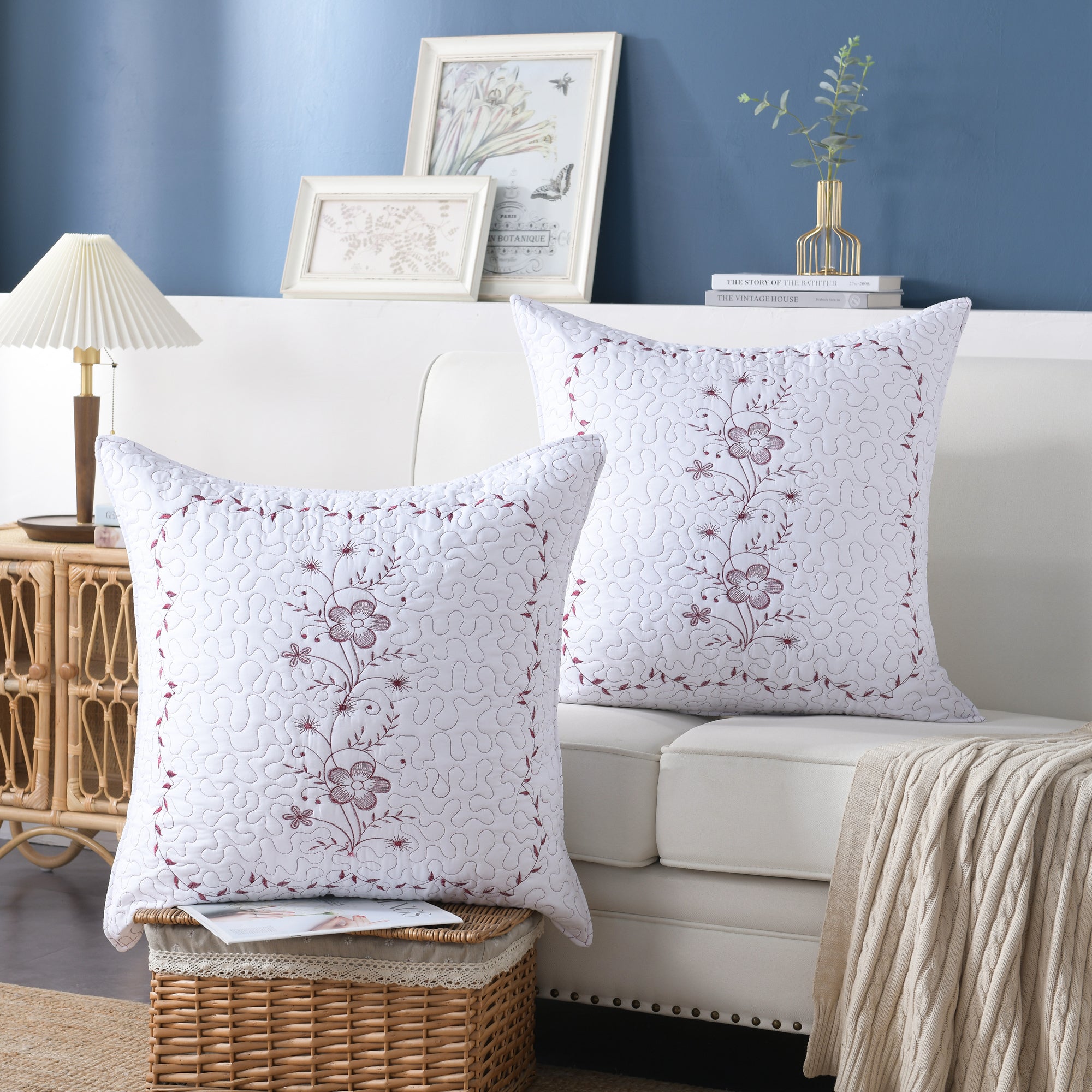 2 Pack Embroidered Pillow Shams – Standard Queen King Euro Decorative Pillow Covers with Hidden Zipper