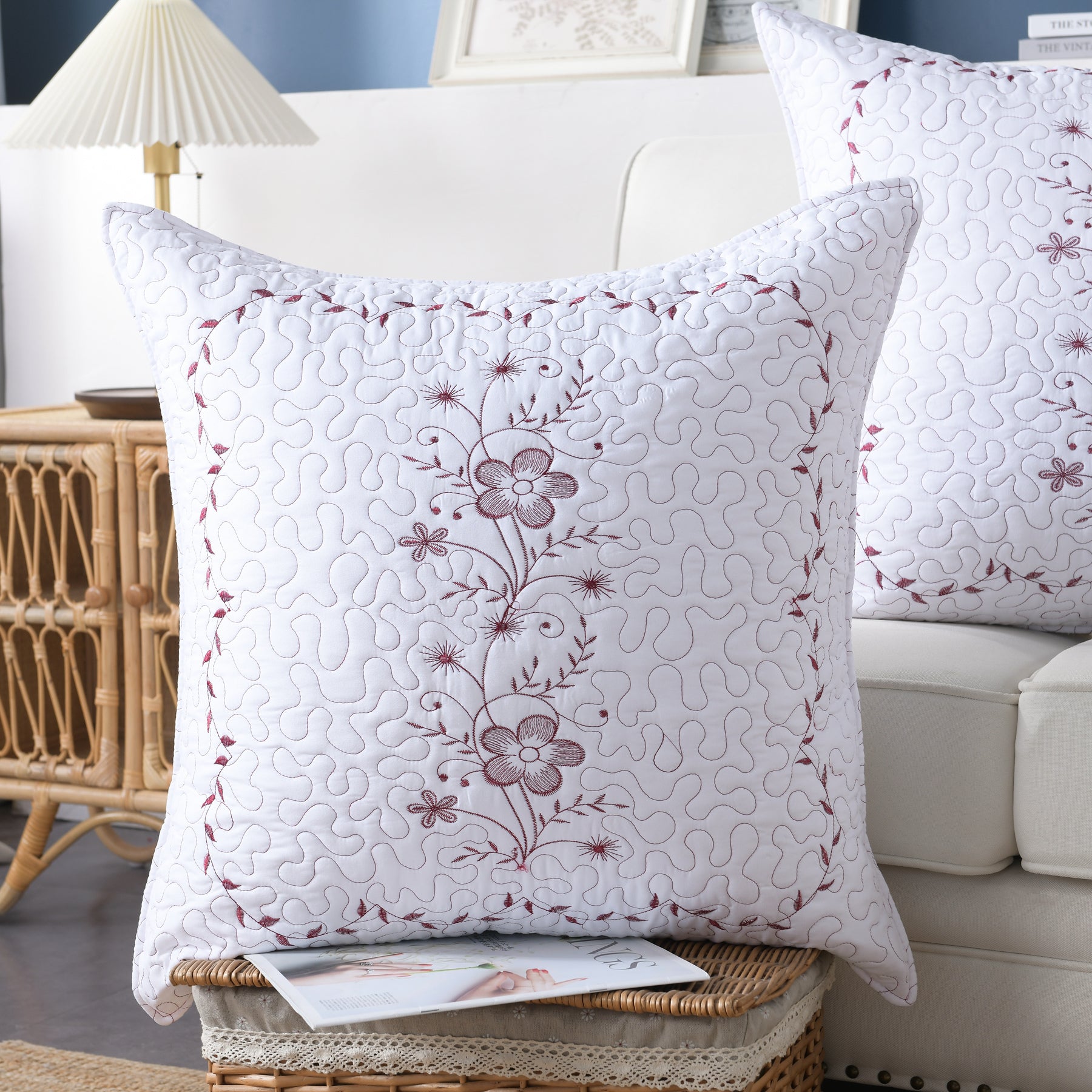 2 Pack Embroidered Pillow Shams – Standard Queen King Euro Decorative Pillow Covers with Hidden Zipper