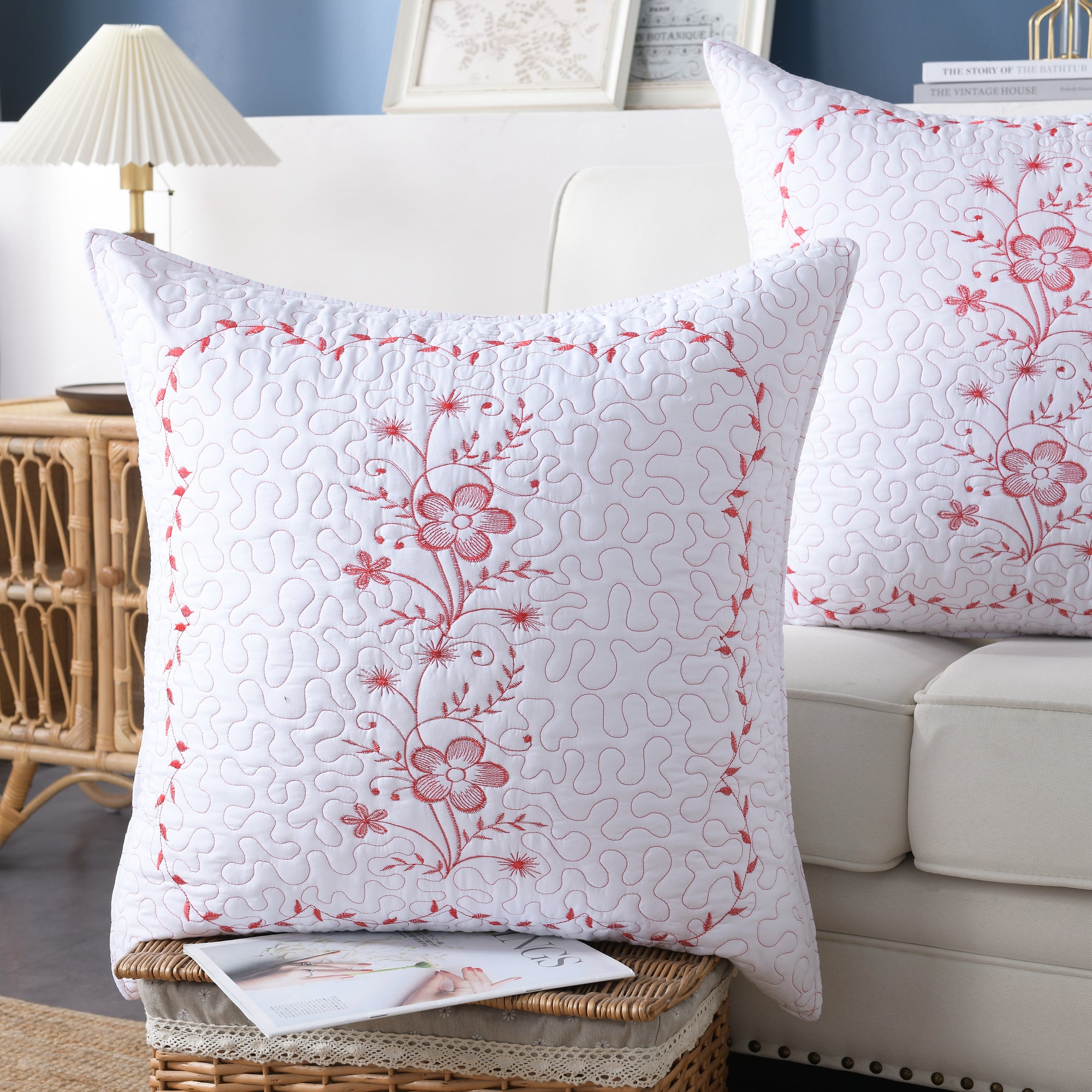 2 Pack Embroidered Pillow Shams – Standard Queen King Euro Decorative Pillow Covers with Hidden Zipper