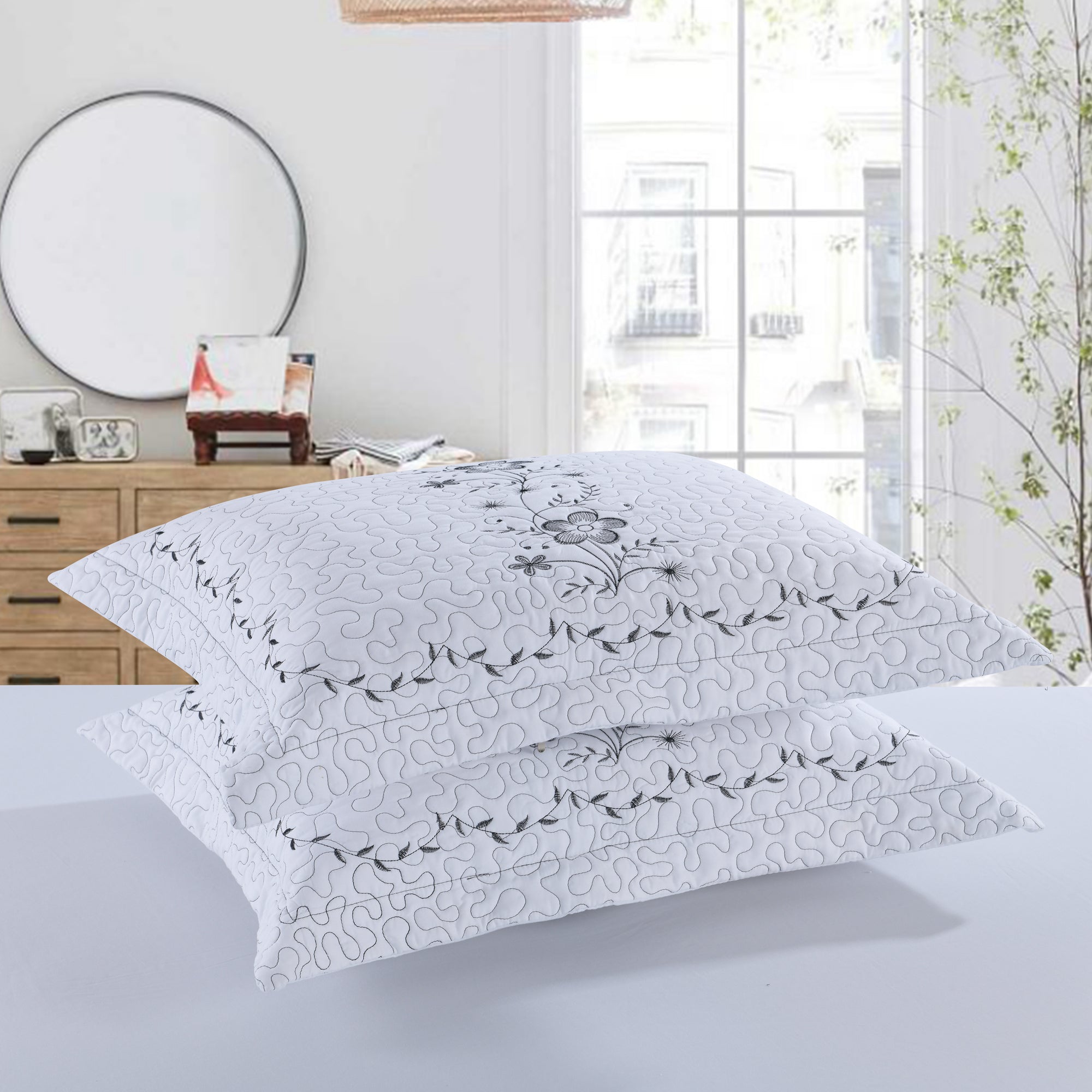 2 Pack Embroidered Pillow Shams – Standard Queen King Euro Decorative Pillow Covers with Hidden Zipper
