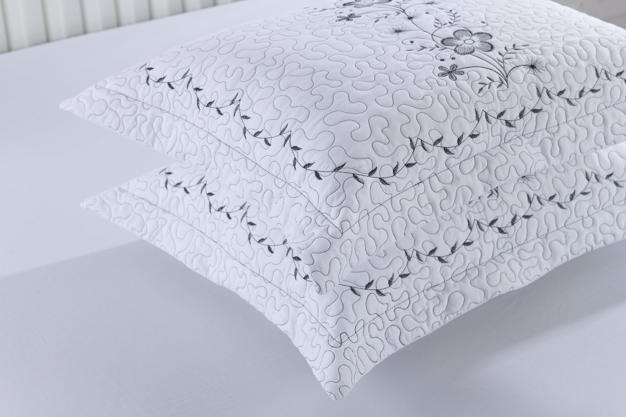 2 Pack Embroidered Pillow Shams – Standard Queen King Euro Decorative Pillow Covers with Hidden Zipper