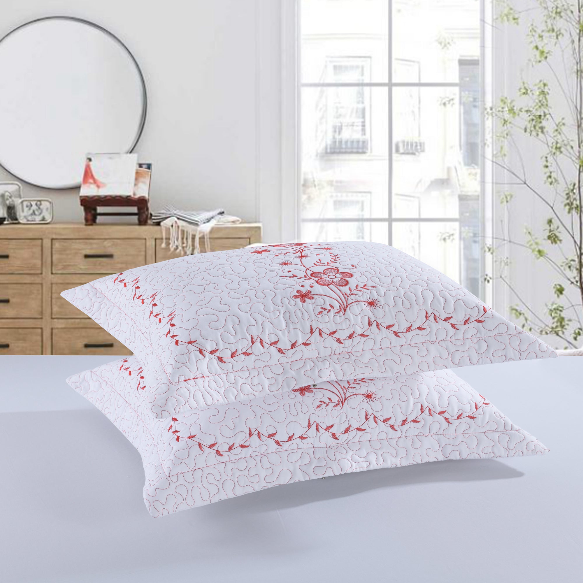 2 Pack Embroidered Pillow Shams – Standard Queen King Euro Decorative Pillow Covers with Hidden Zipper