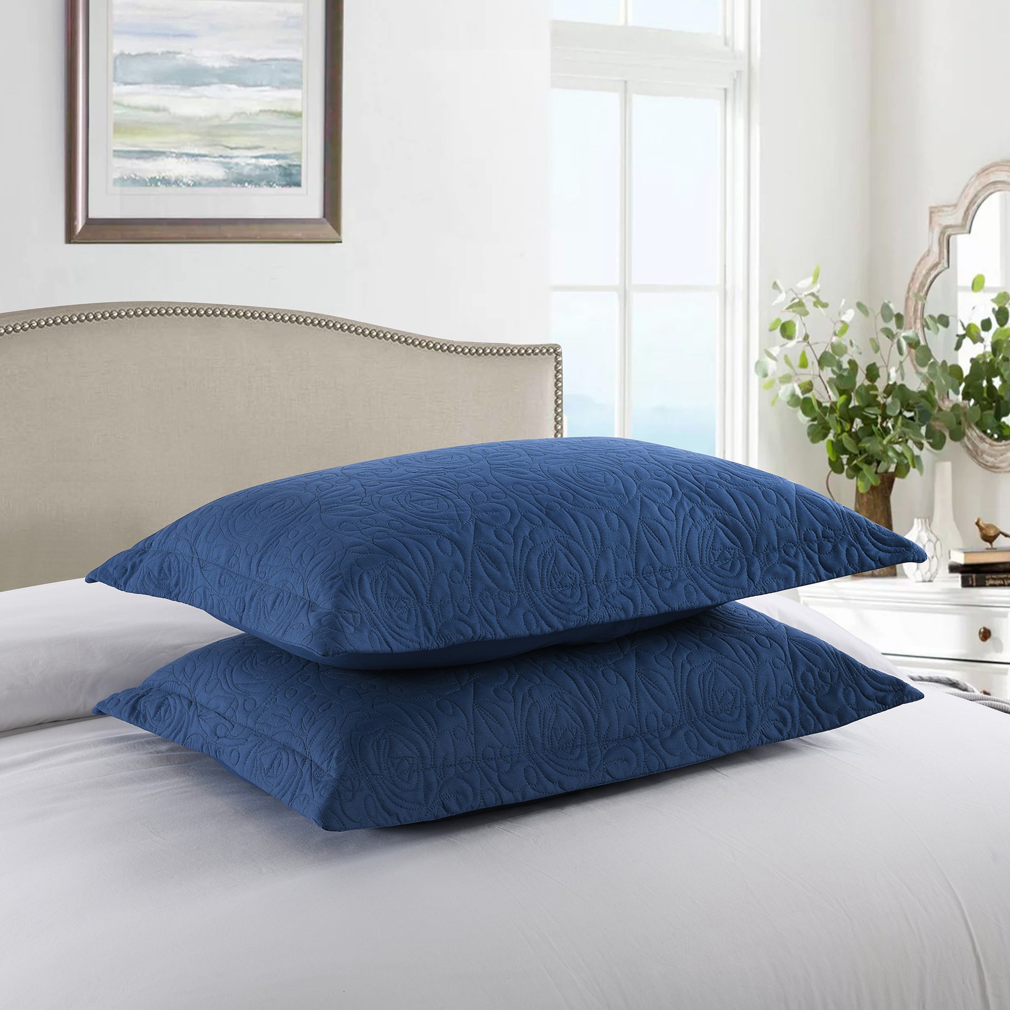 2 Piece Embroidered Pillow Shams Standard Size