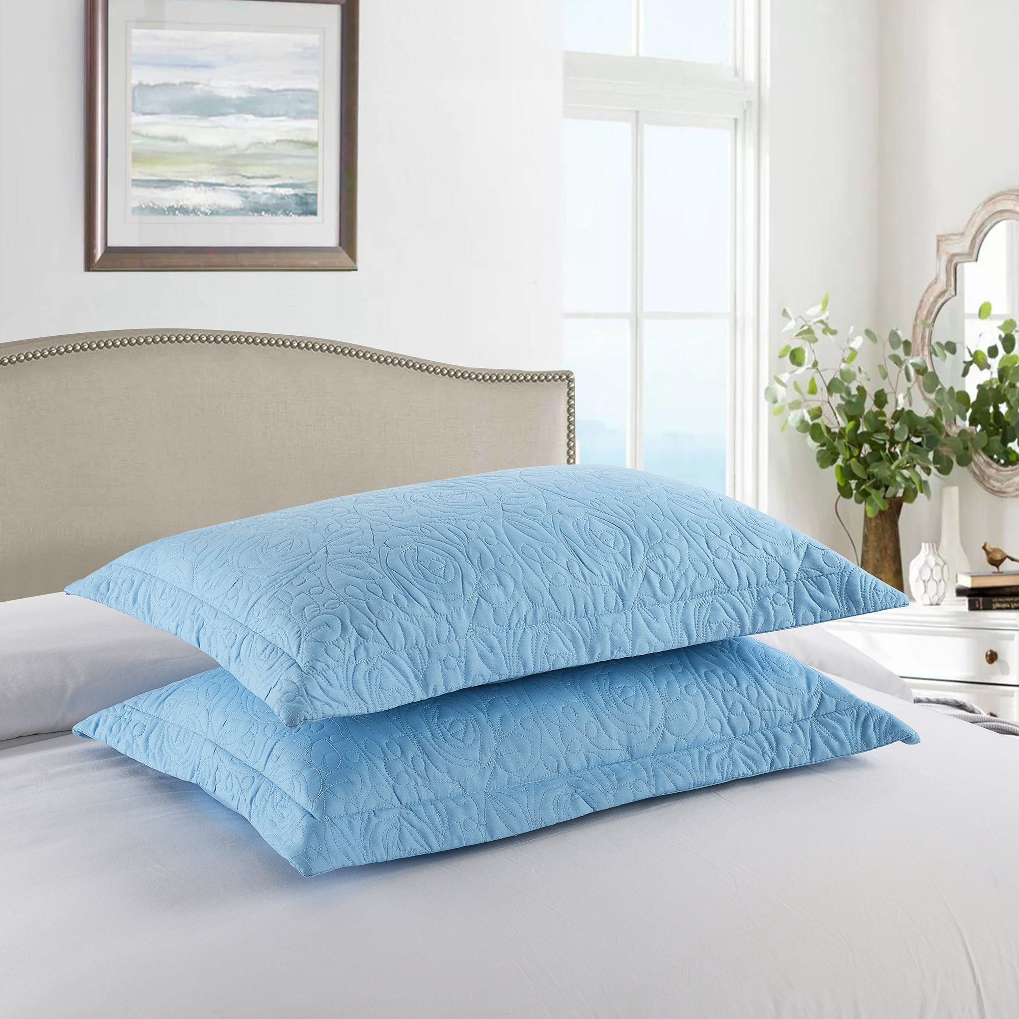 2 Piece King Size Quilted Pillow Shams, Decorative Pillow Covers
