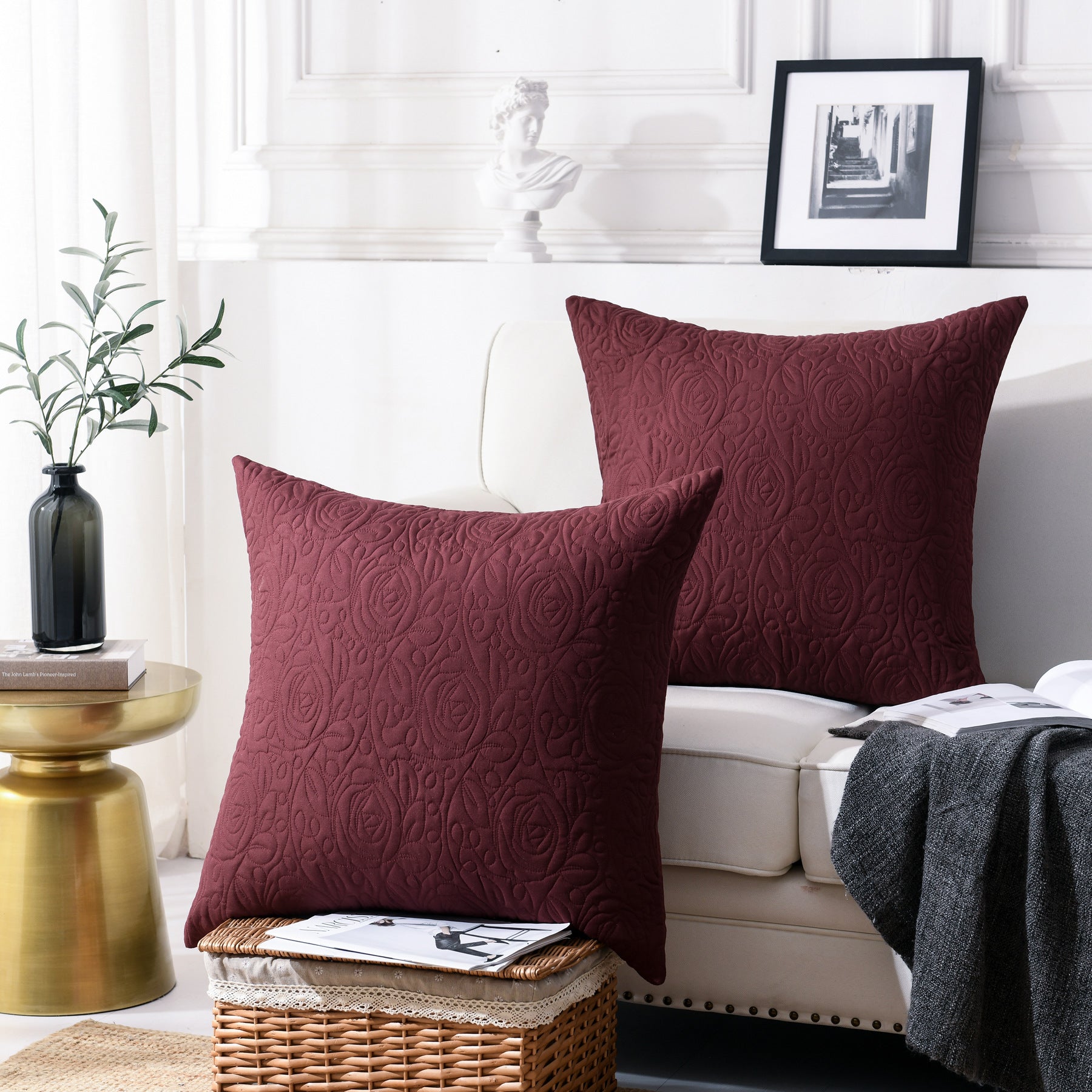 2 Pack Quilted Euro Sham Covers, Decorative Pillow Covers