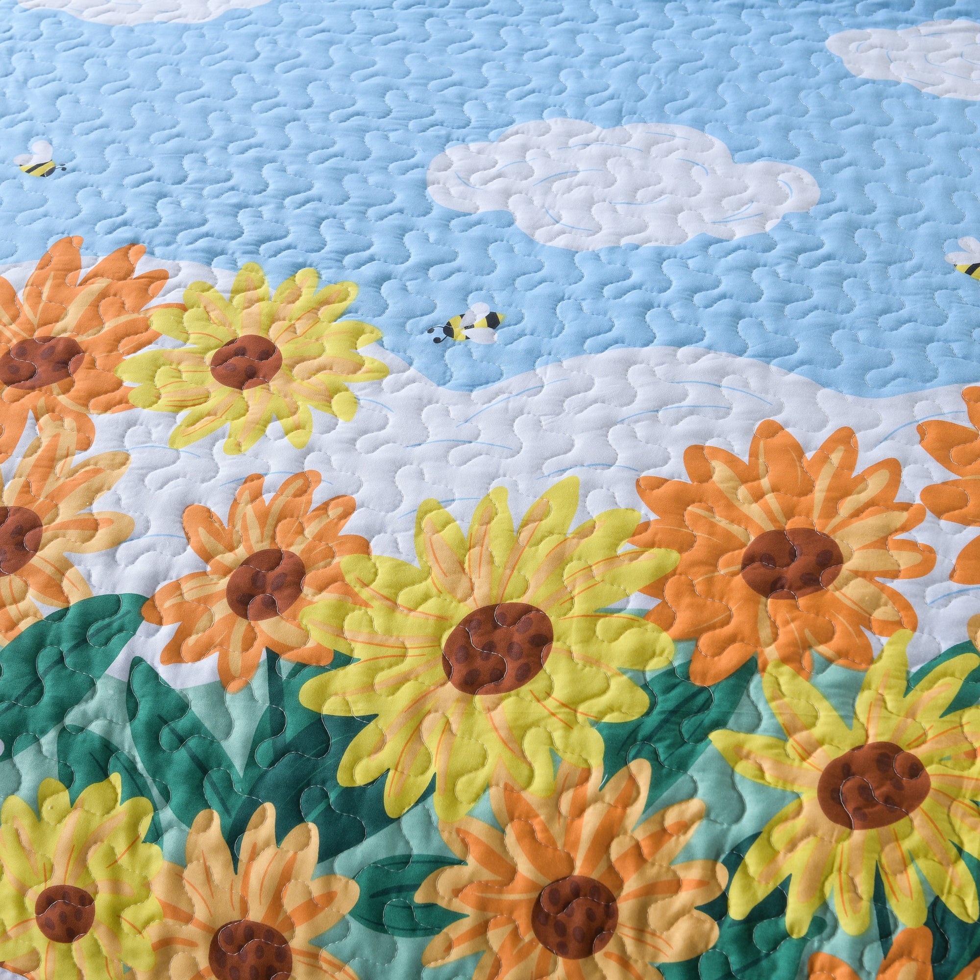3 Piece Kids Sunflower Quilt Set – 100% Cotton Lightweight Floral Bedspread for Girls Teens