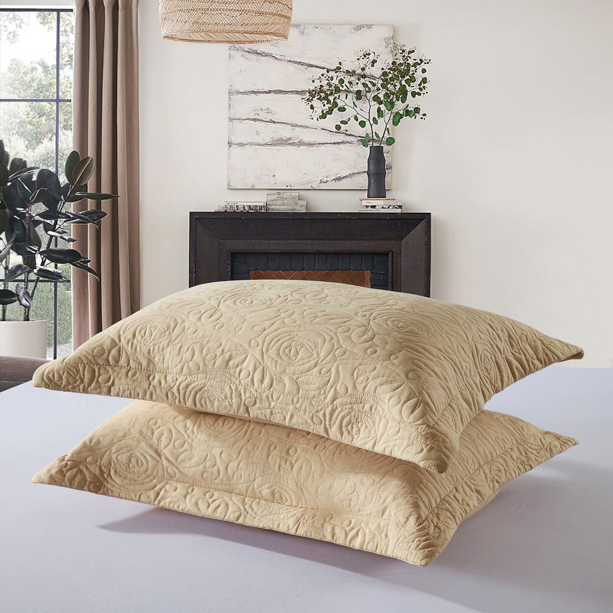 2 Piece Embroidered Pillow Shams Standard Size