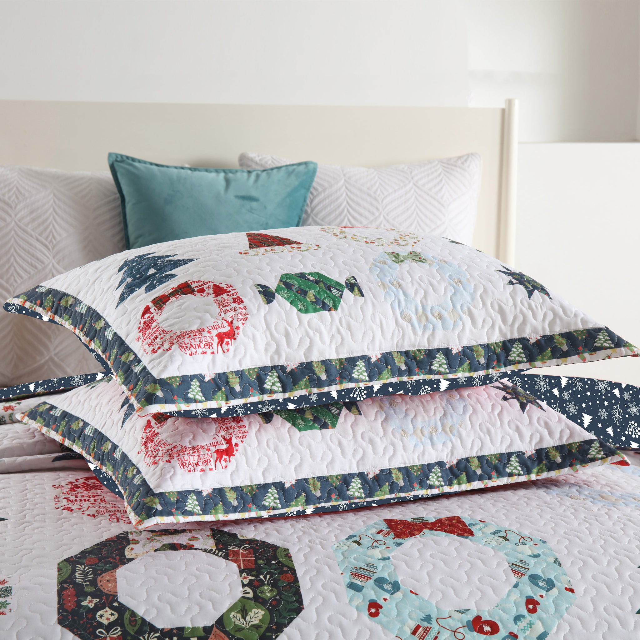 3 Pcs Winter Christmas Quilt Bedspread Set Holiday Bedding Set Candy
