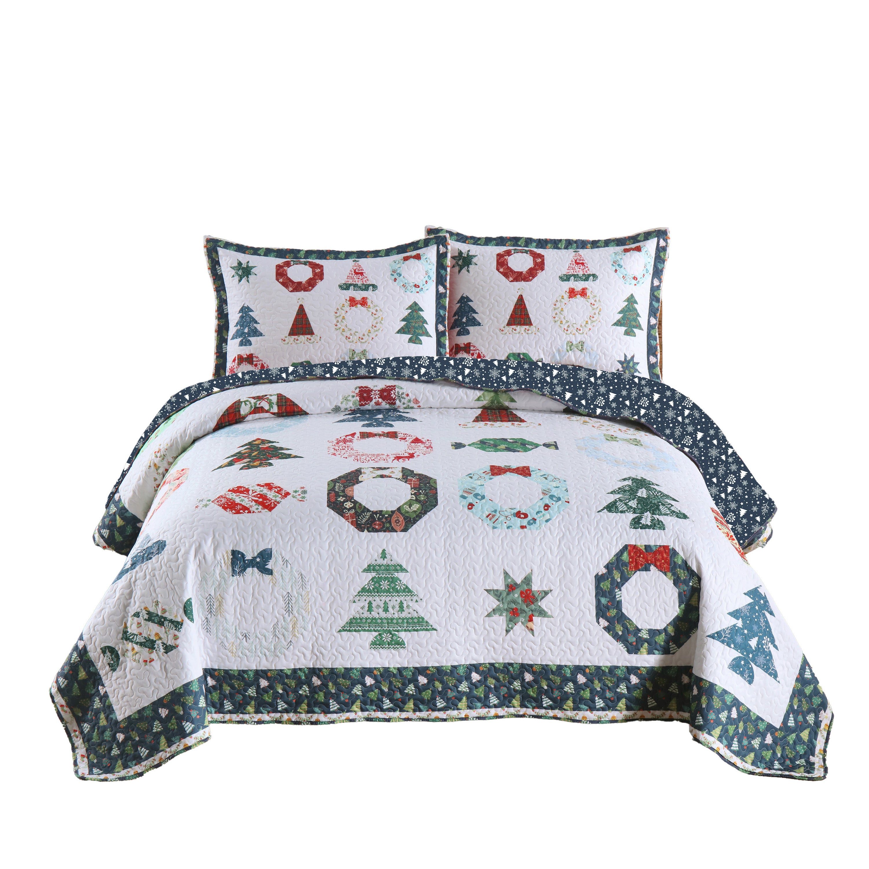3 Piece Christmas Quilt Set Holiday Candy Print Bedspread